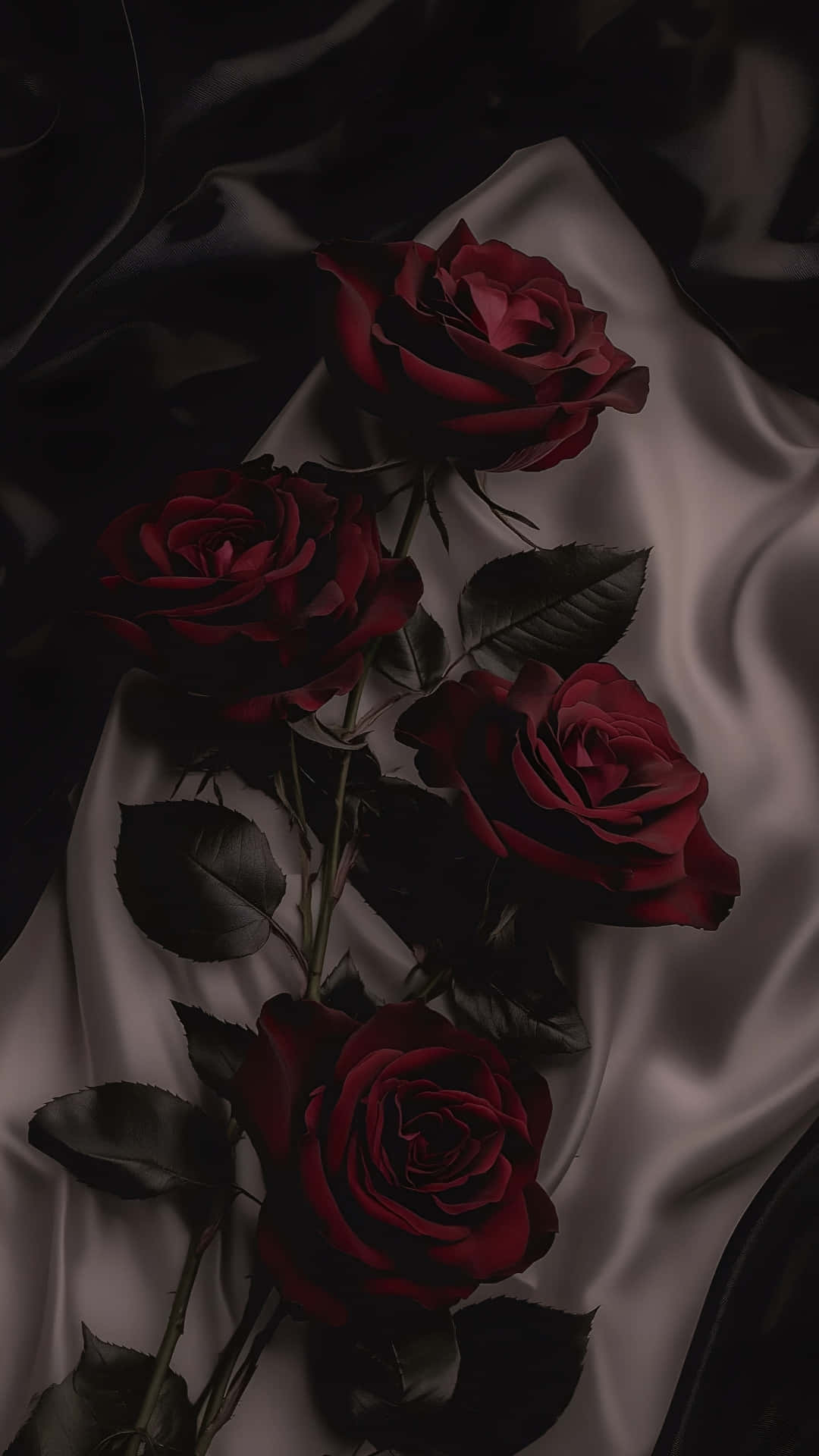 dark roses, silk, silver satin fabric, Full HD Phone Wallpaper