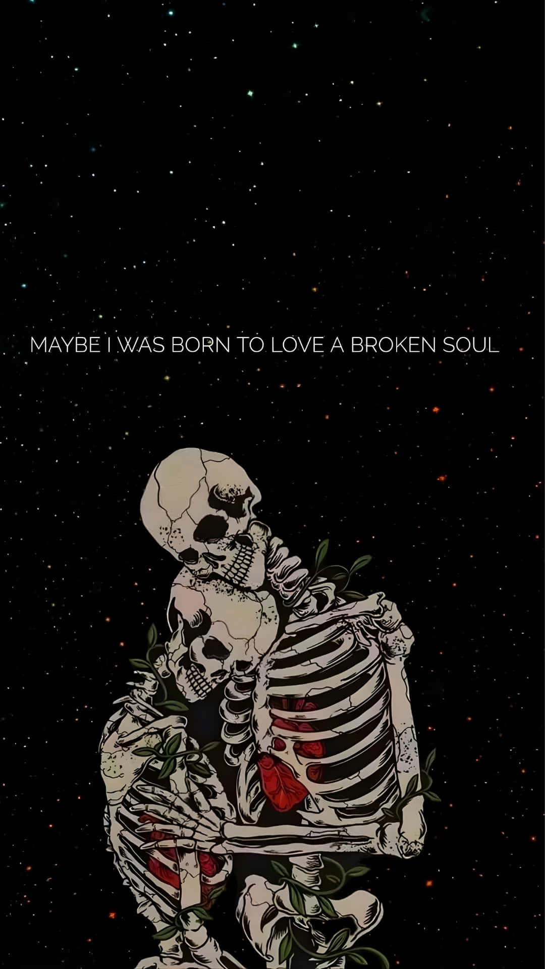 Born To Love Broken Souls, skeletons, starry night sky, Full HD Phone Wallpaper
