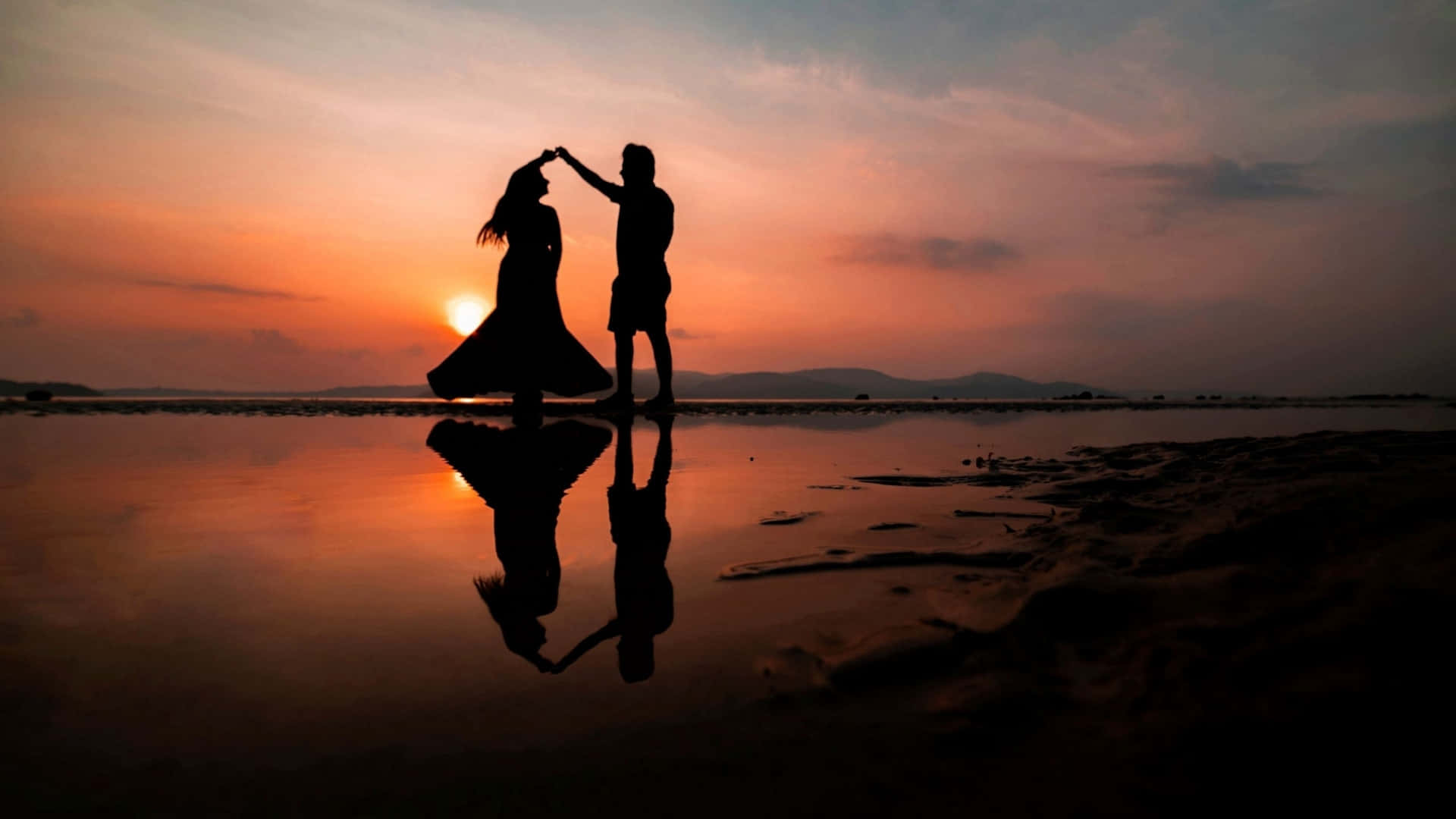 Dark Love, sunset, dancing couple, Full HD Desktop Wallpaper
