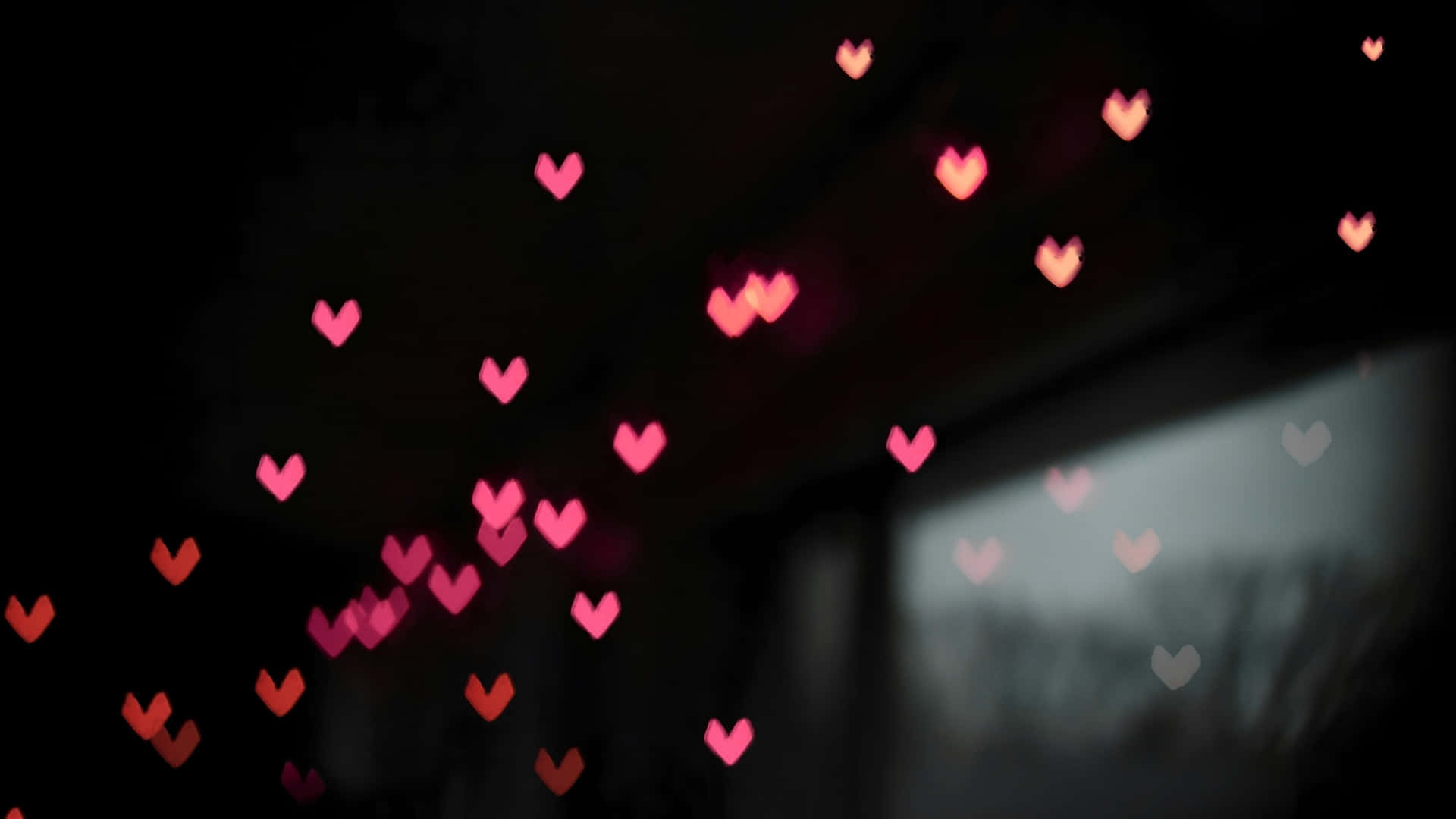 Dark Love, heart-shaped lights, pink and red, Full HD Desktop Wallpaper