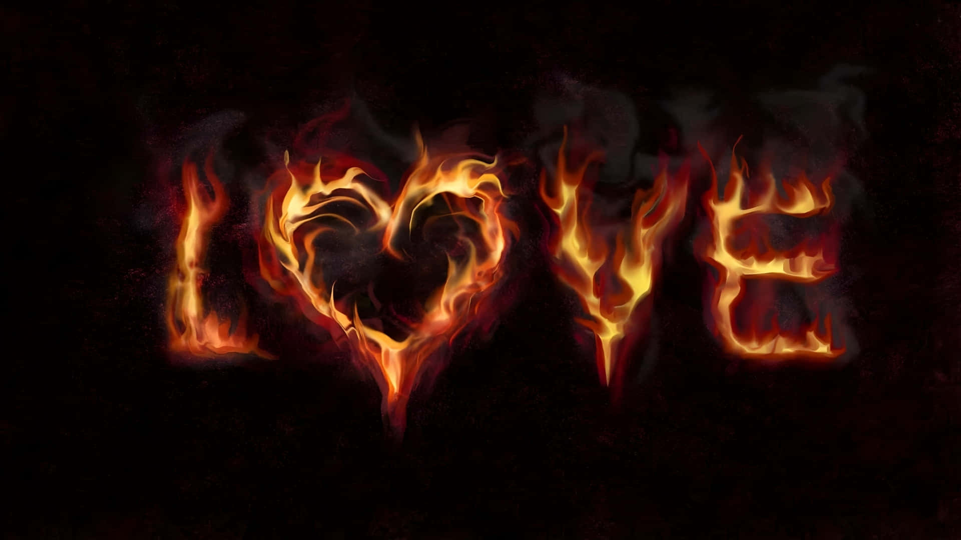 Fiery Dark Love, vibrant orange, yellow flames, Full HD Desktop Wallpaper