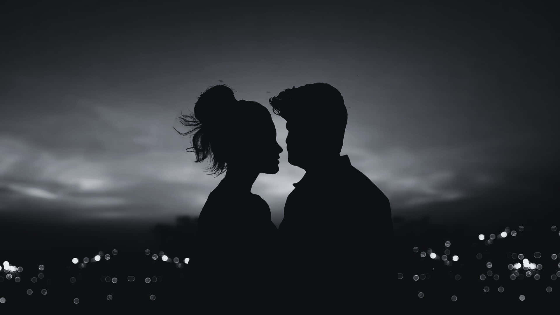 Dark Romance Silhouettes, twilight sky, city lights, Full HD Desktop Wallpaper
