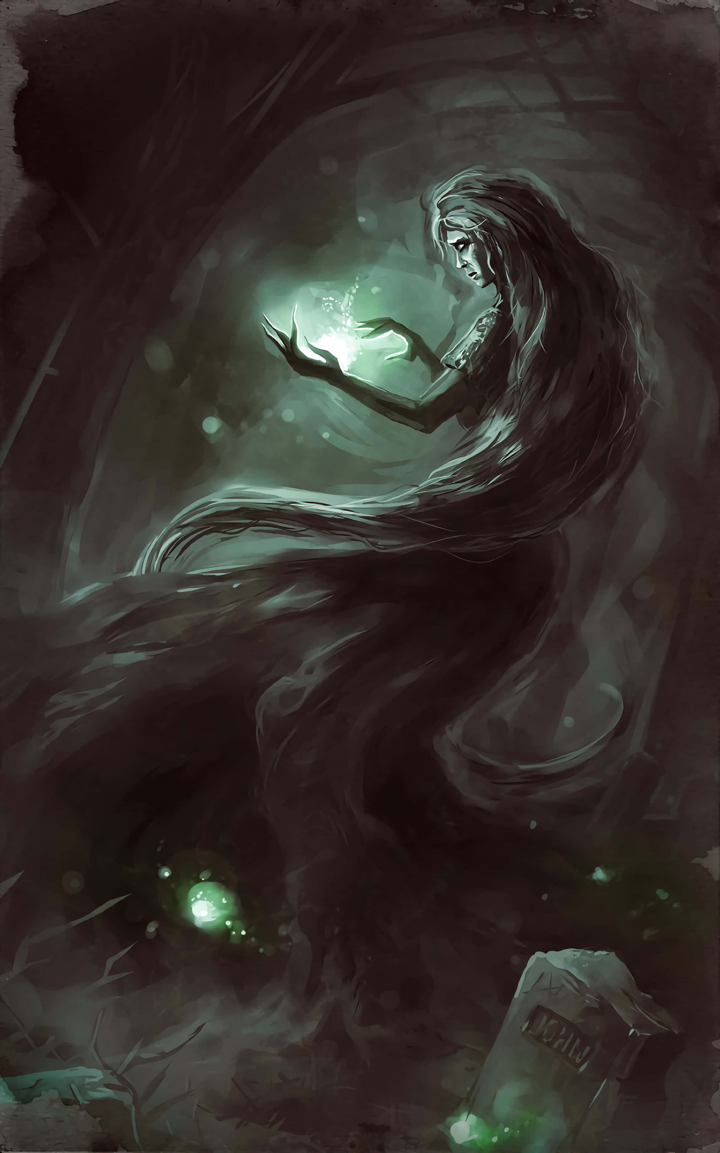 Dark Magic, ghostly woman, long dark hair, 2K Phone Wallpaper