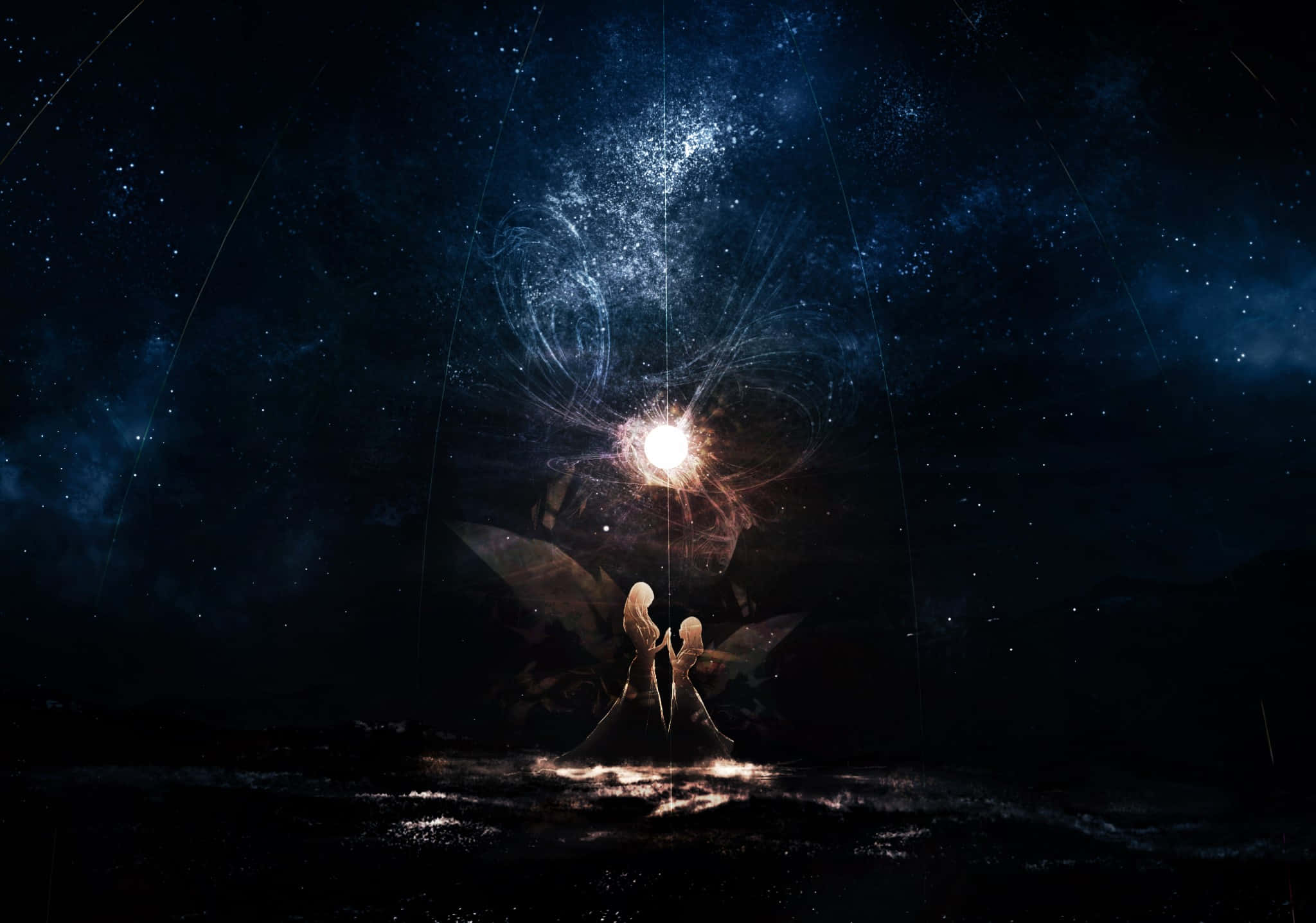 Dark Magic, cosmic explosion, starry night sky, Full HD Desktop Wallpaper