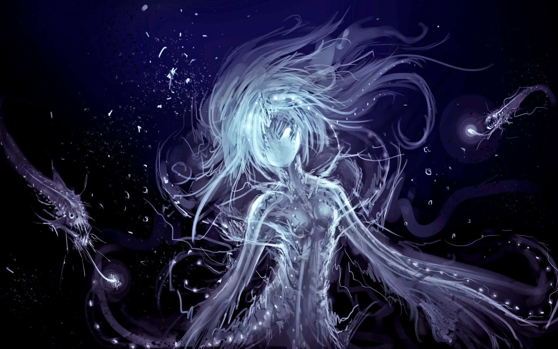 Dark Magic, anime girl, silver hair, Full HD Desktop Wallpaper