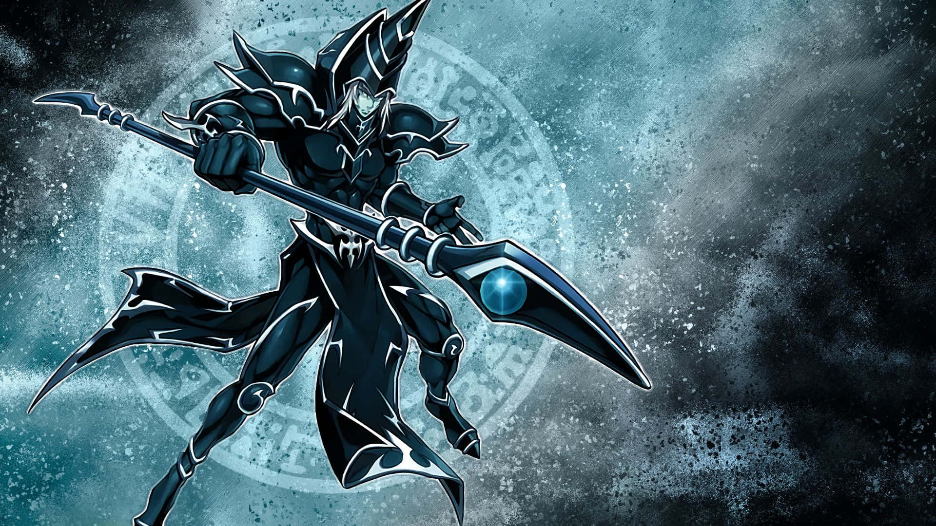 dark wizard, glowing blue eyes, spiked spear, Full HD Desktop Wallpaper