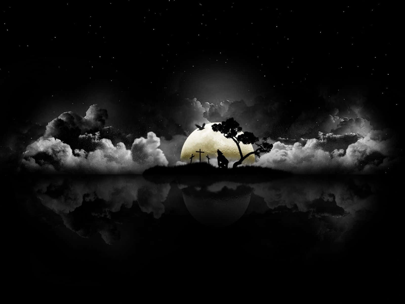 Mystical Escape, full moon, calm water, HD Desktop Wallpaper