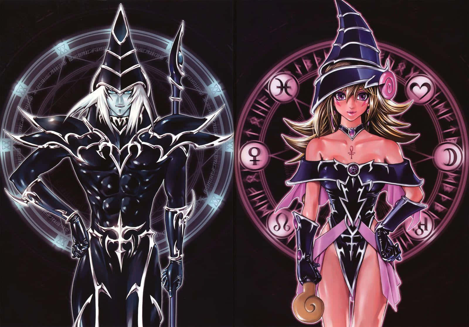 Dark Magic, anime-style magicians, glowing zodiac circles, HD Desktop Wallpaper