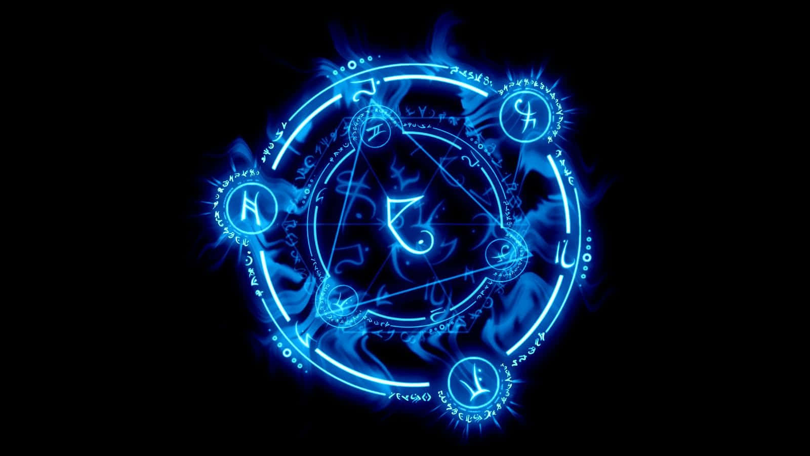 Dark Magic, glowing blue mystical circle, arcane symbols, HD Desktop Wallpaper