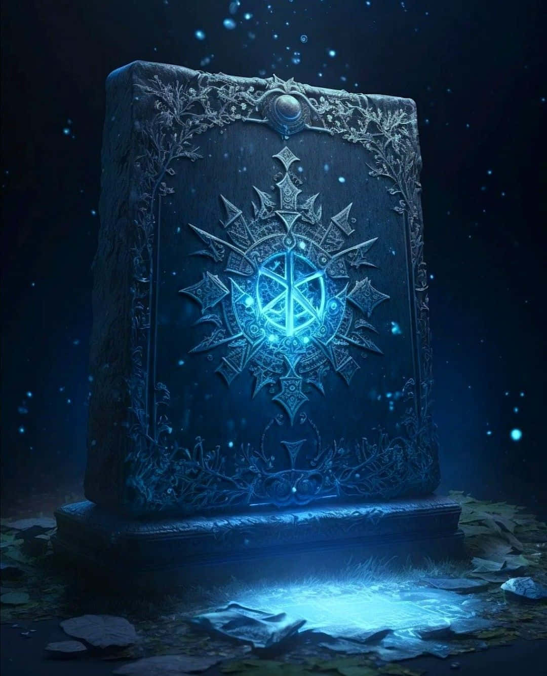 Dark Magic, glowing blue runes, ancient stone tablet, HD Phone Wallpaper