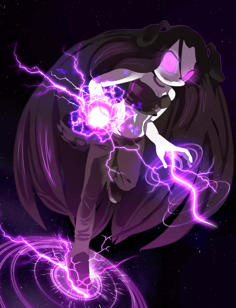 Dark Magic, anime girl, glowing purple eyes, HD Phone Wallpaper