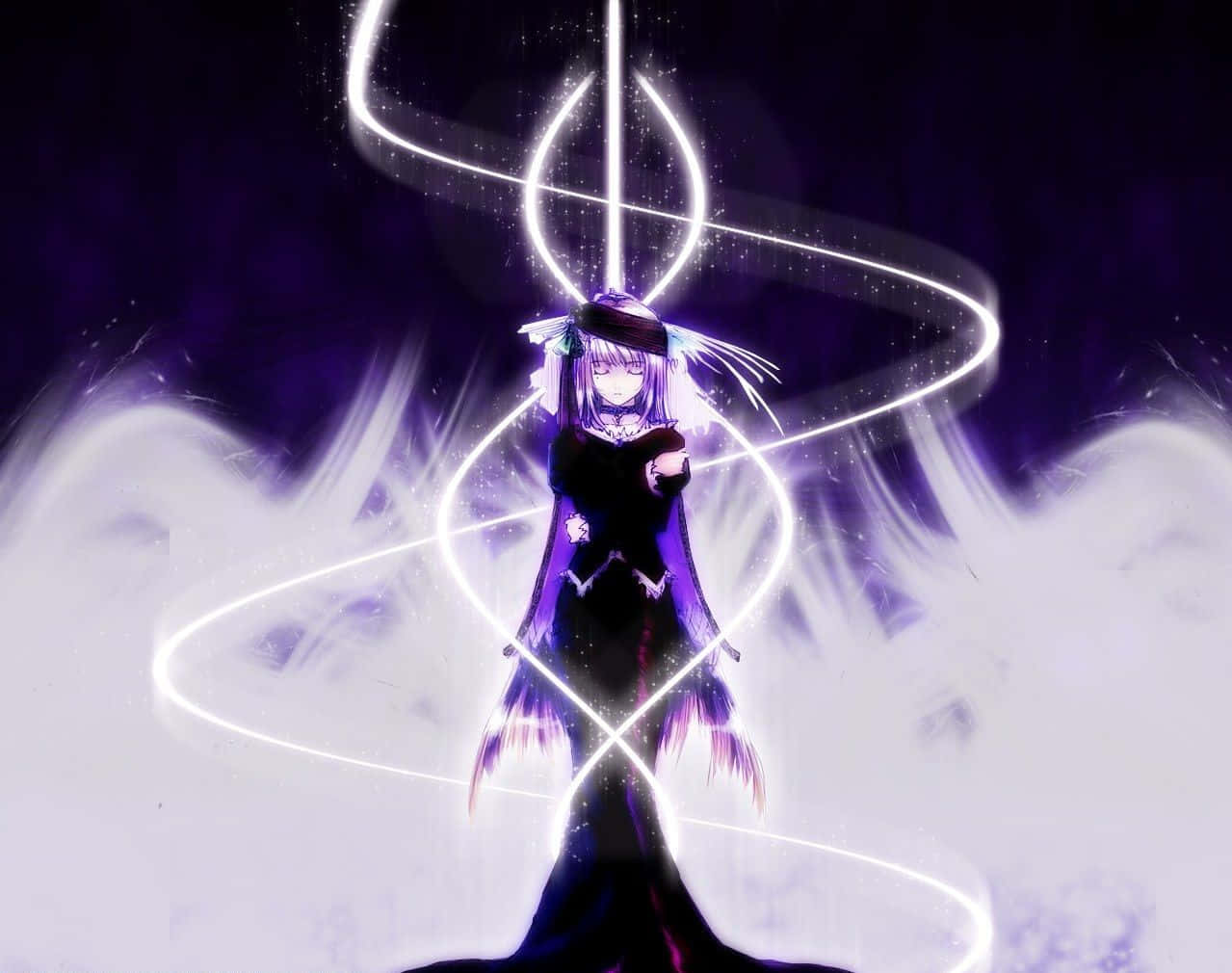 Dark Magic, purple-haired anime girl, dark dress, SD Desktop Wallpaper