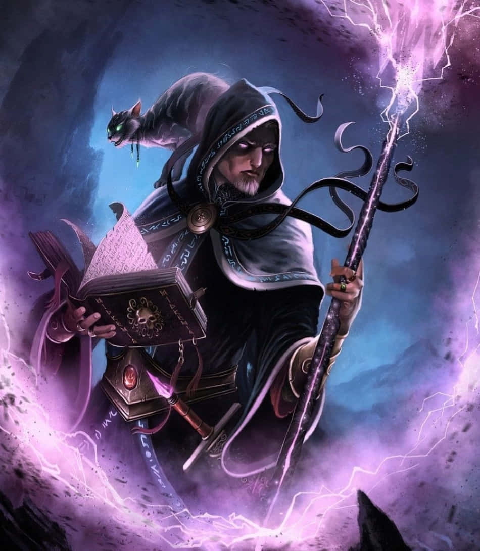 Dark Magic, hooded wizard, glowing eyes, SD Phone Wallpaper