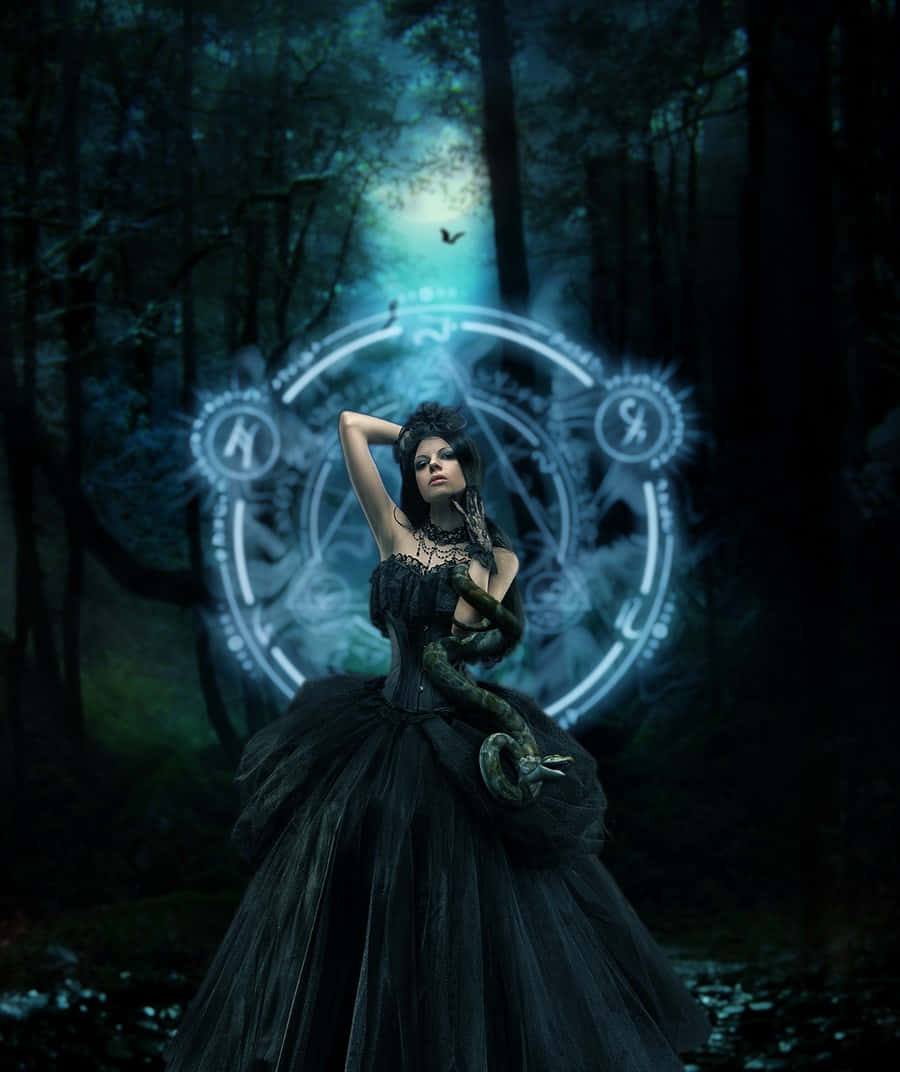 Dark Magic, black gown, dark forest, SD Phone Wallpaper