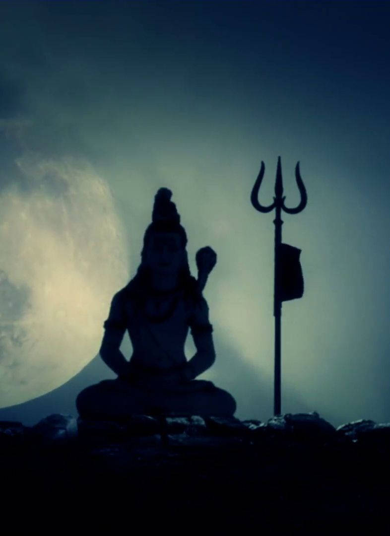 Dark Mahadev, trishula, glowing moon, SD Phone Wallpaper