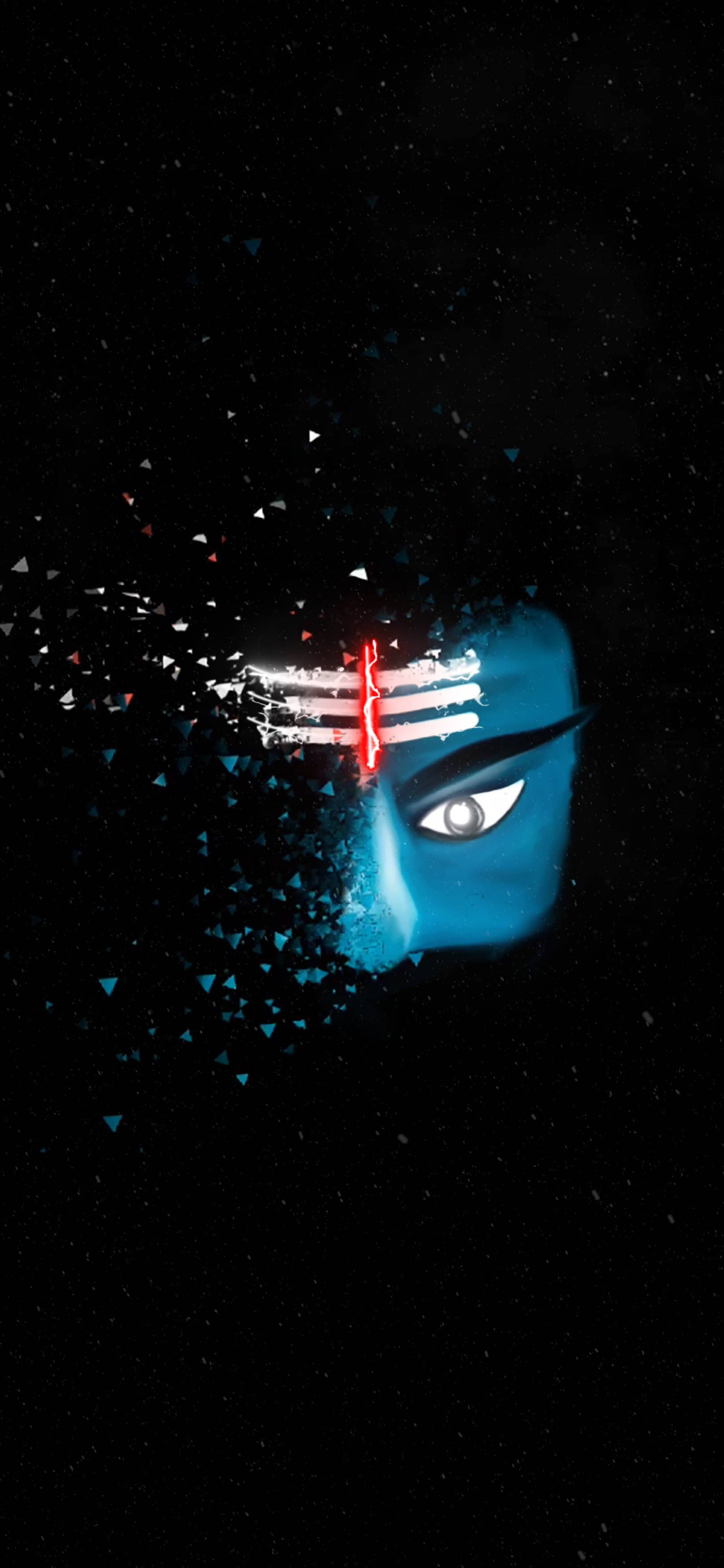 Dark Mahadev, blue divine face, glowing eye, 2K Phone Wallpaper