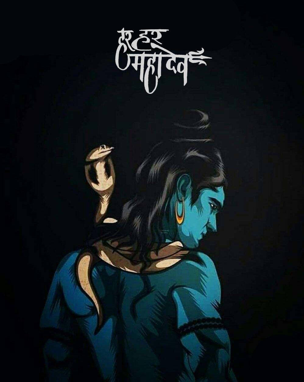 Dark Mahadev, blue-skinned deity, cobra coiled around his neck, SD Phone Wallpaper
