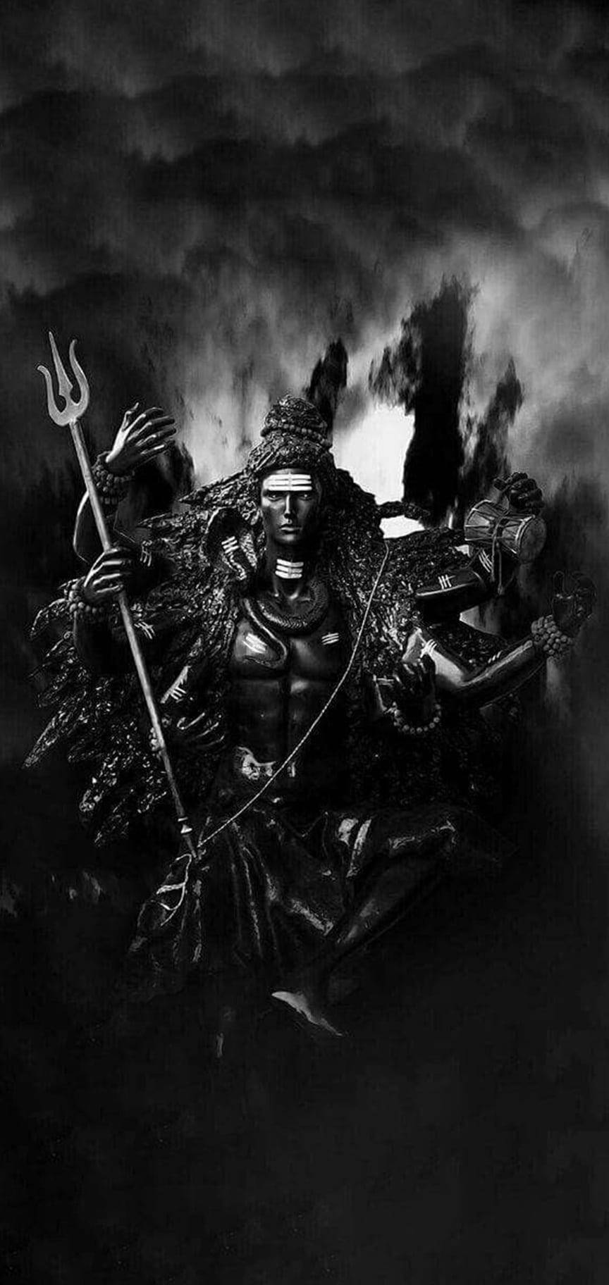 Dark Mahadev, black and white, multi-armed deity, HD Phone Wallpaper