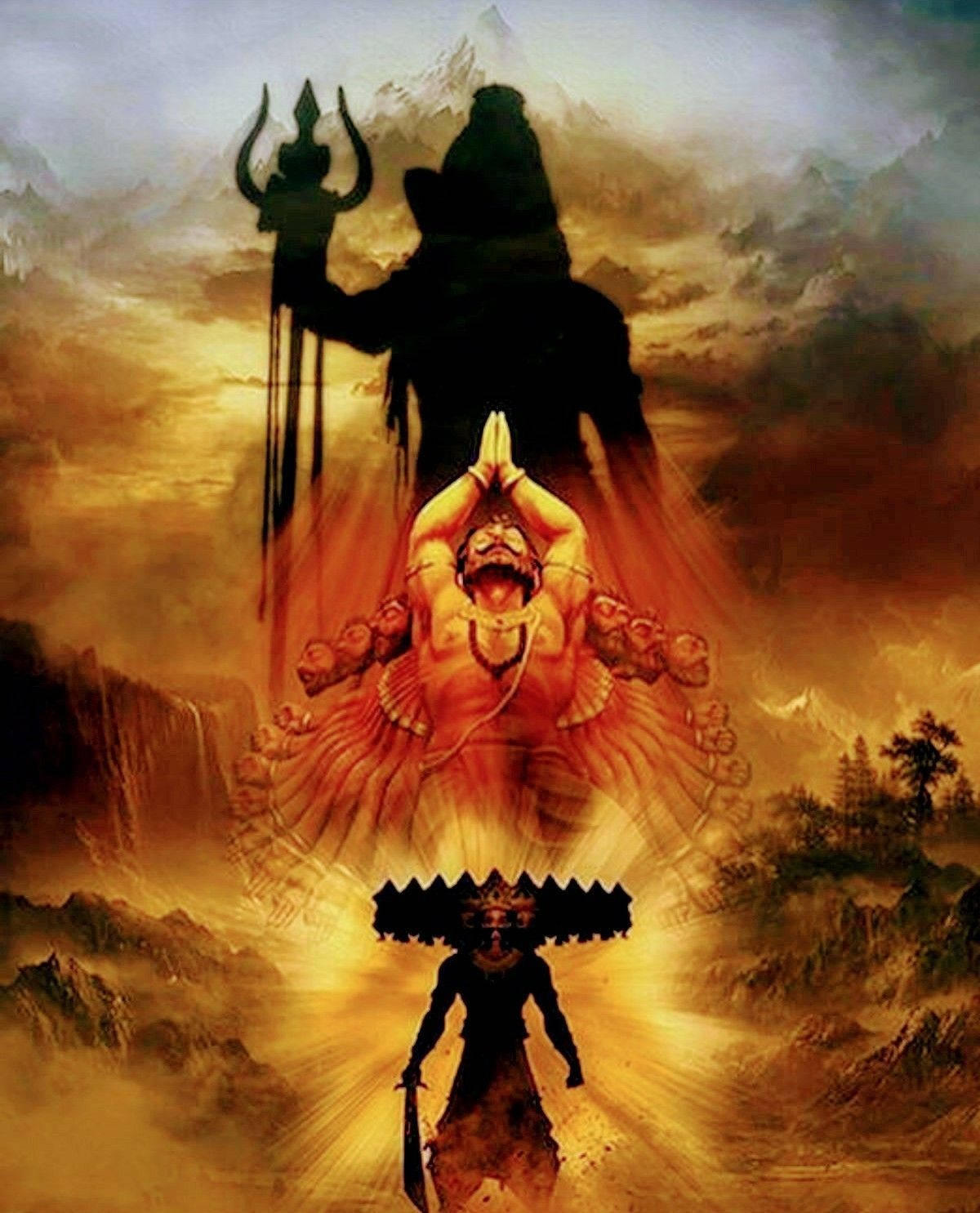 Dark Mahadev, silhouette, trident, HD Phone Wallpaper