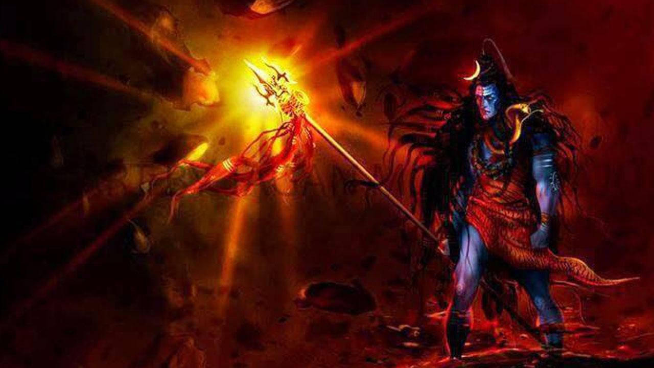 Dark Mahadev, trishula, crescent moon crown, HD Desktop Wallpaper