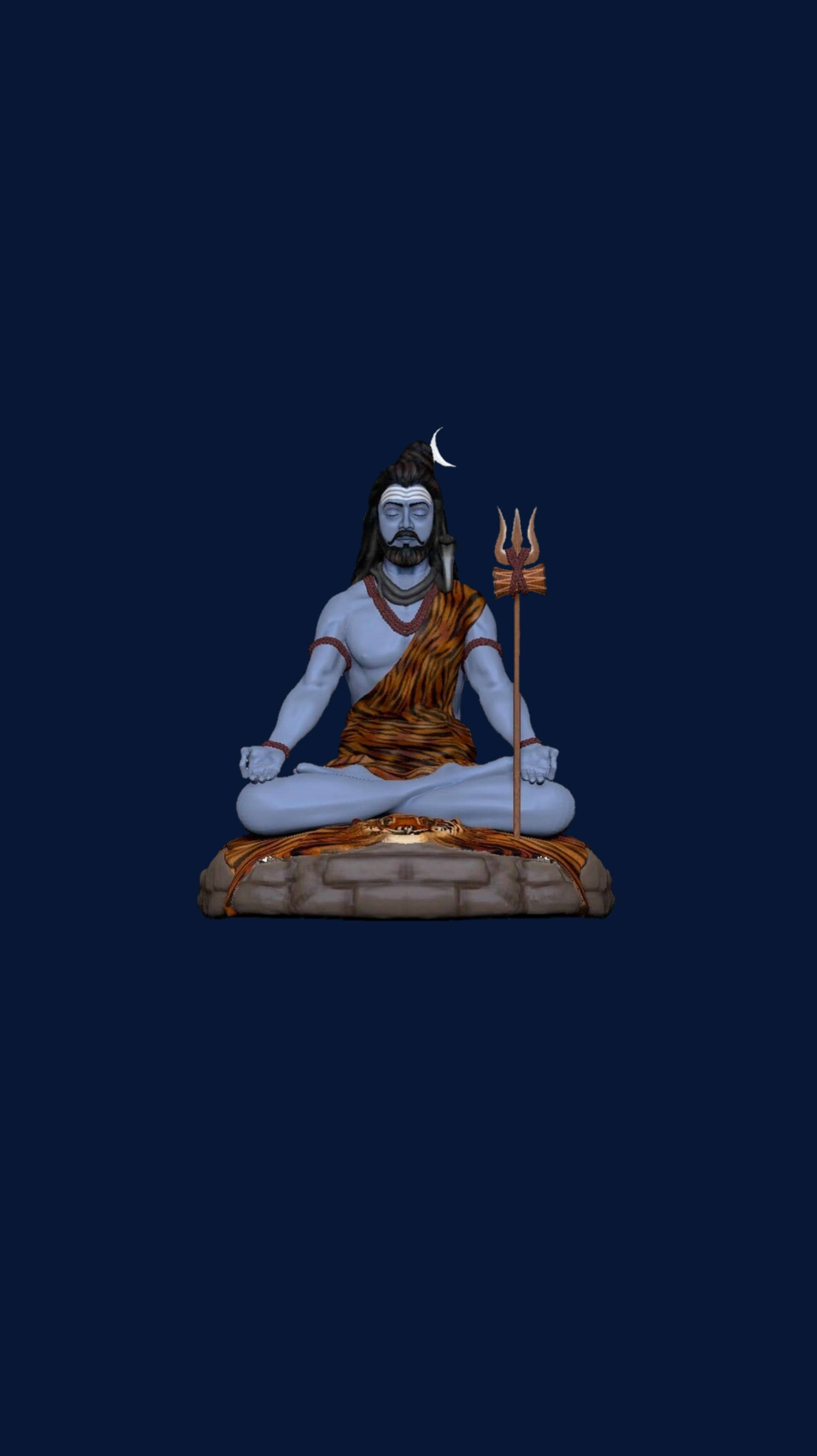 Dark Mahadev, blue-skinned, stone pedestal, 2K Phone Wallpaper