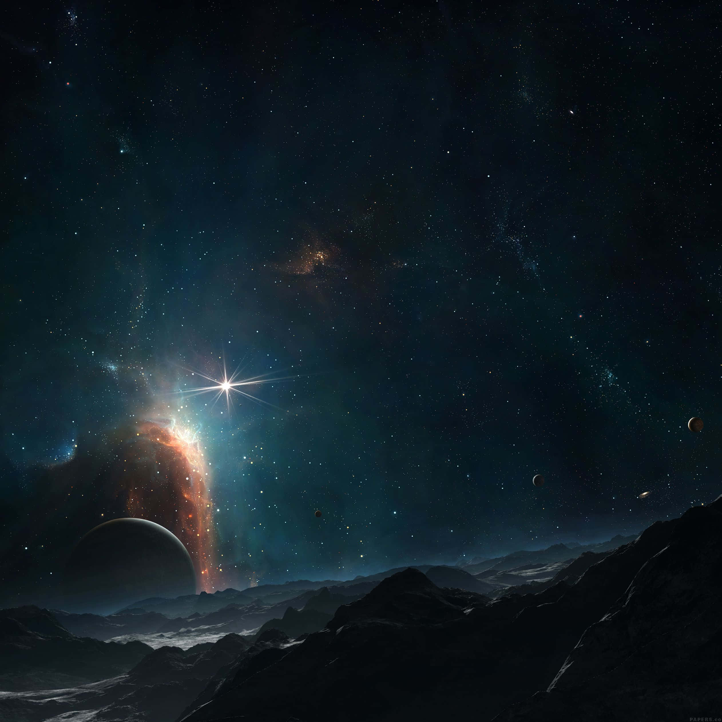 Dark Galaxy 2524, cosmic vista, mountain ridge, Full HD Desktop Wallpaper