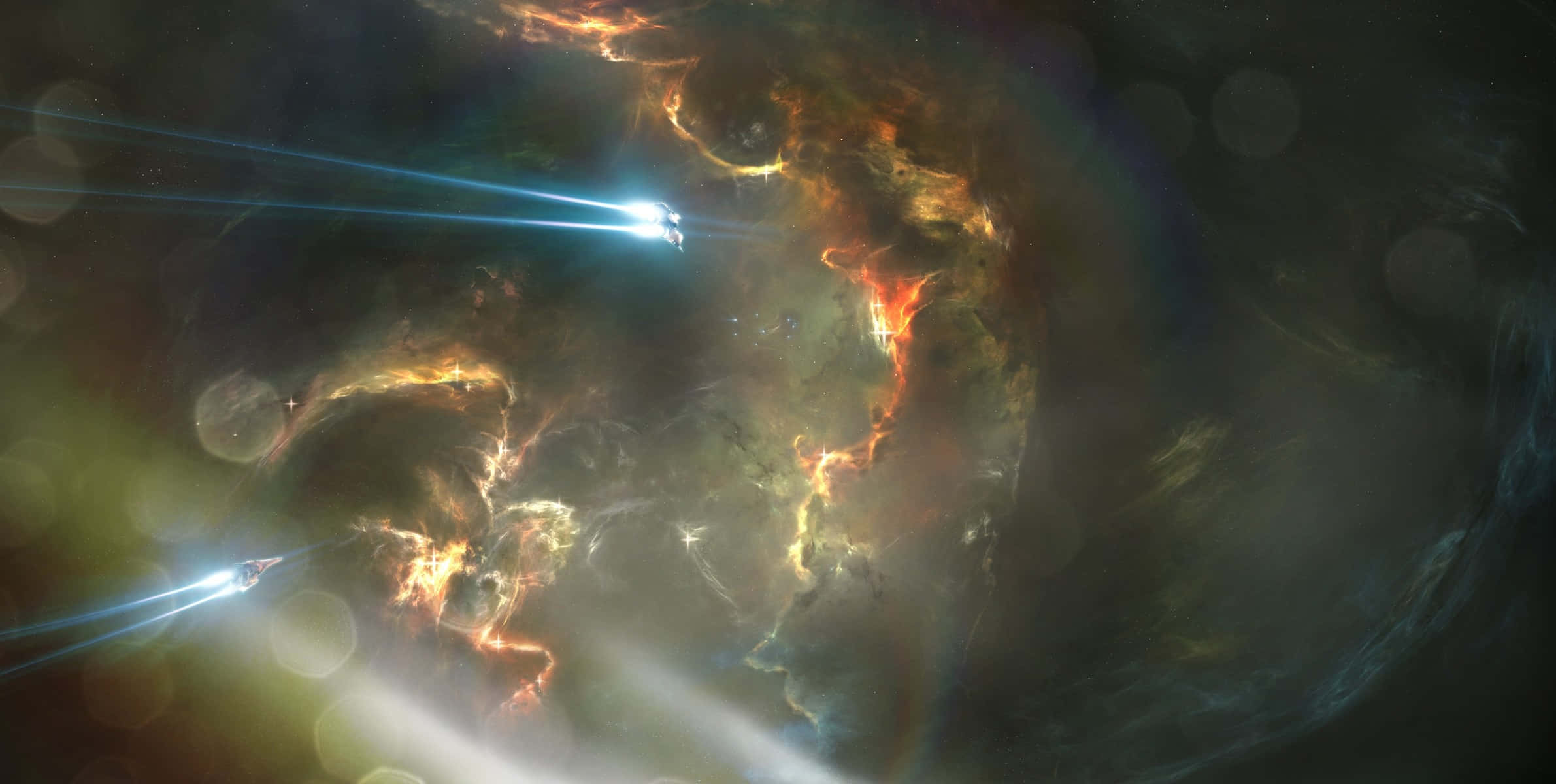 Dark Matter, 2381 x 1200, cosmic nebula, Full HD Desktop Wallpaper