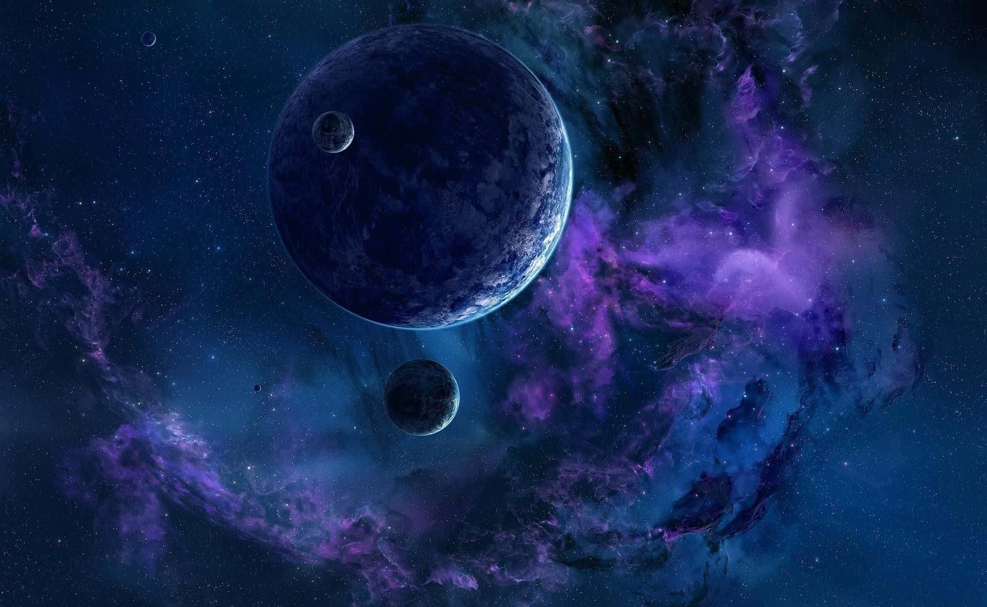 Dark Matter, blue planet, purple nebulae, Full HD Desktop Wallpaper