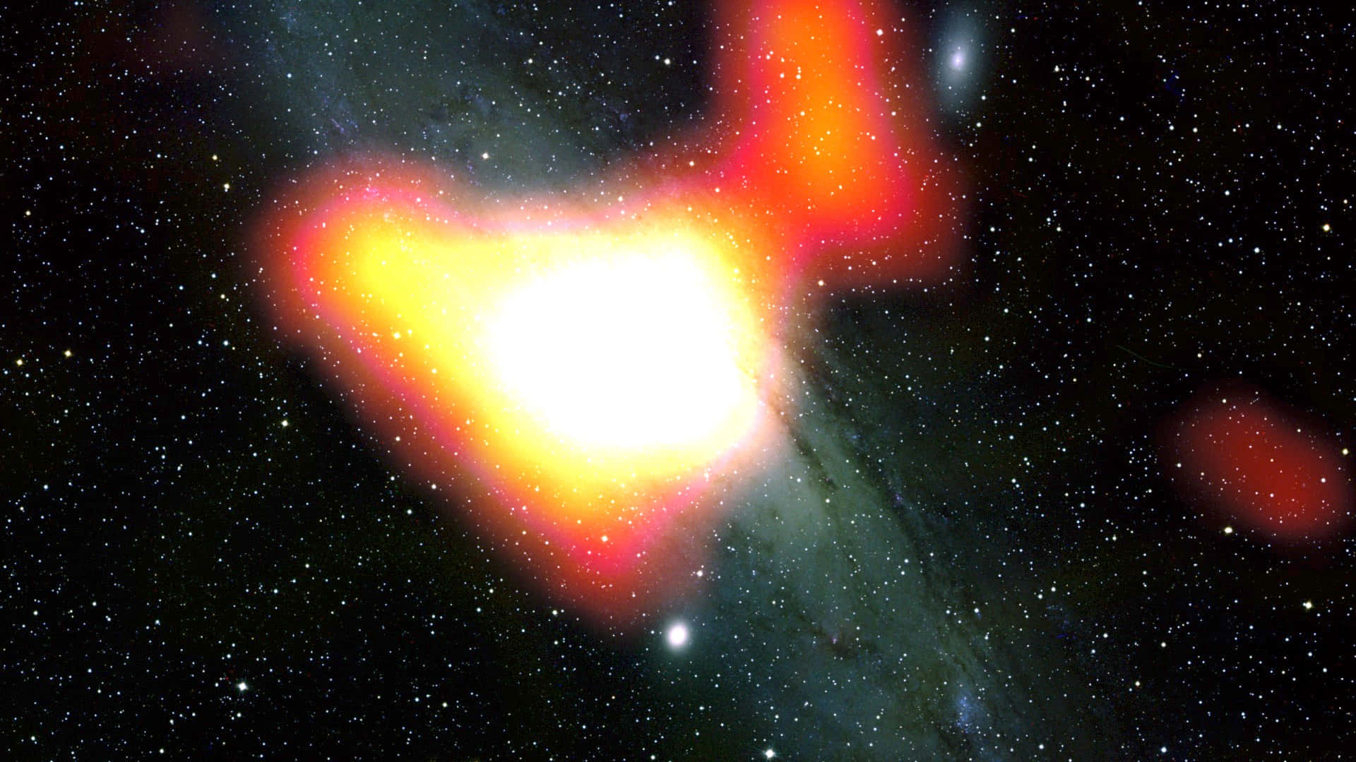 Dark Matter, heart-shaped nebula, fiery orange and yellow, Full HD Desktop Wallpaper