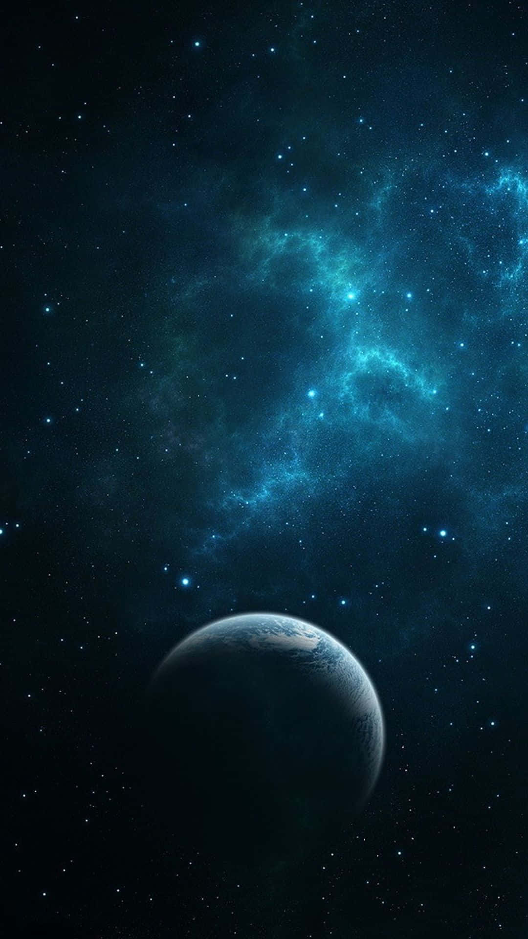 Dark Galaxy, glowing blue nebula, distant planet, Full HD Phone Wallpaper