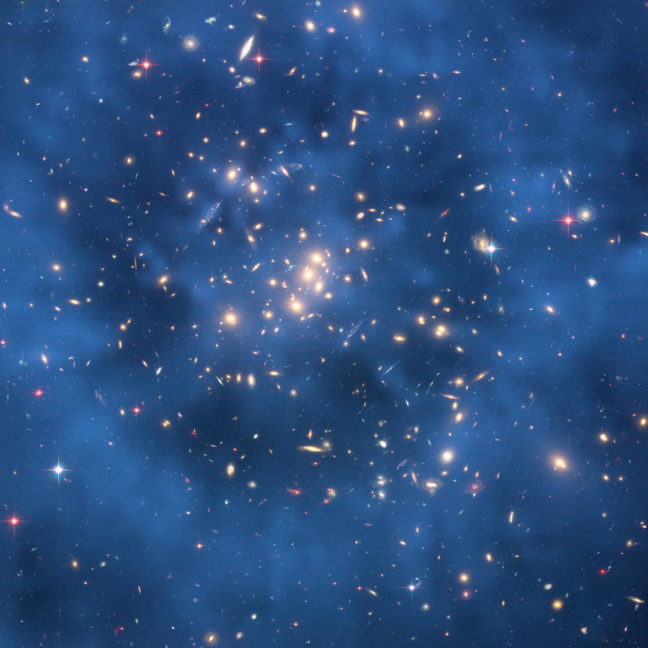 Dark Matter, cosmic cluster of galaxies, golden light, HD Desktop Wallpaper
