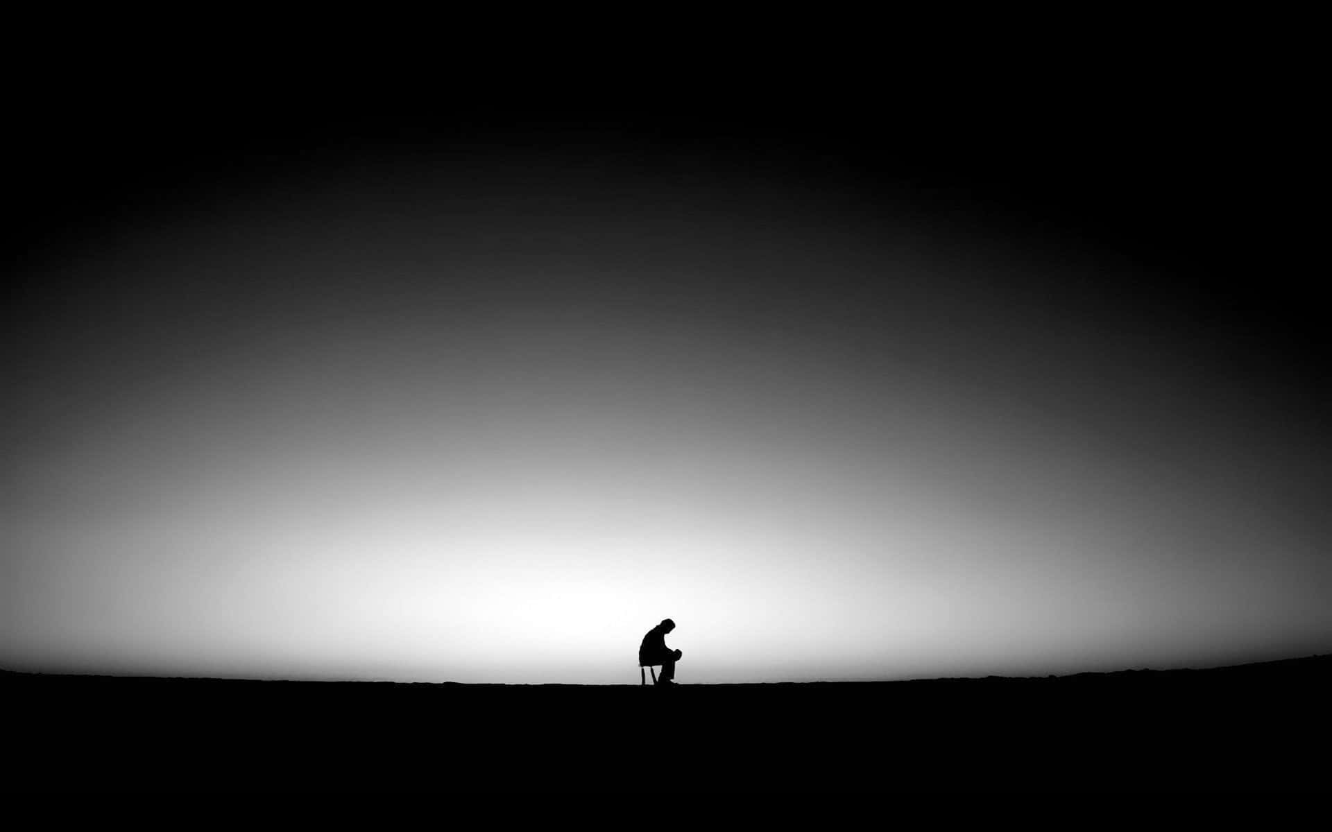 silhouetted figure, chair, vast gradient sky, Full HD Desktop Wallpaper