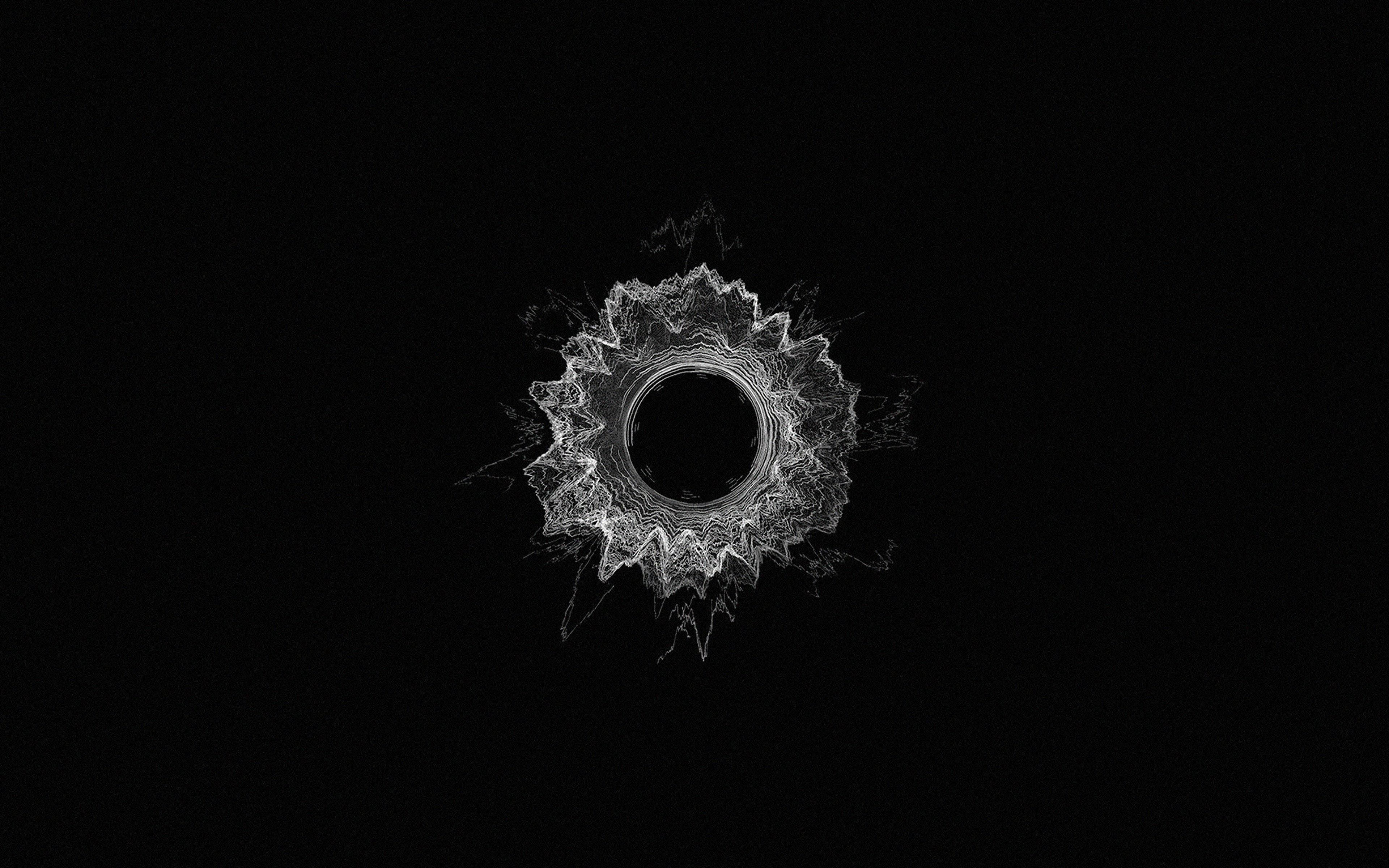 dark minimalist, glowing white fractal mandala, central void, 4K Desktop Wallpaper
