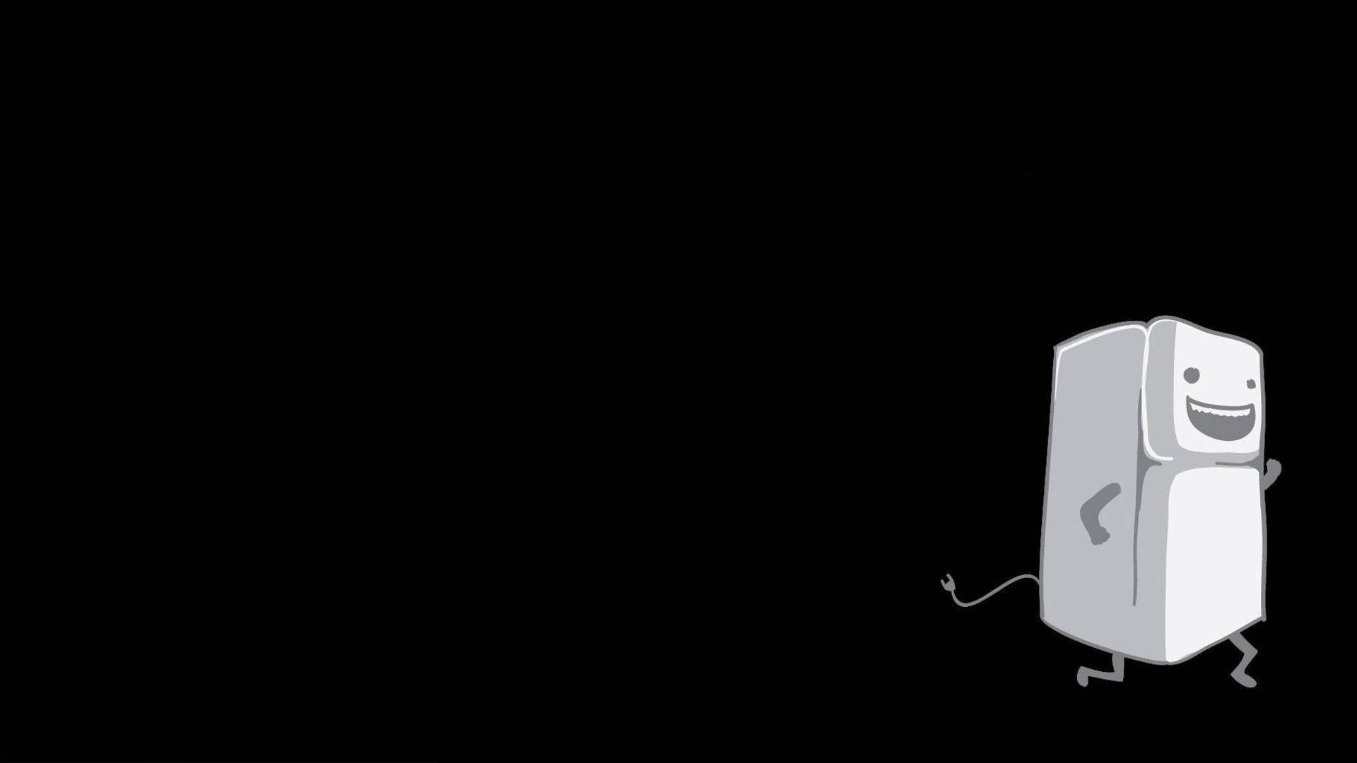 dark minimalist, running refrigerator, cartoon refrigerator, Full HD Desktop Wallpaper