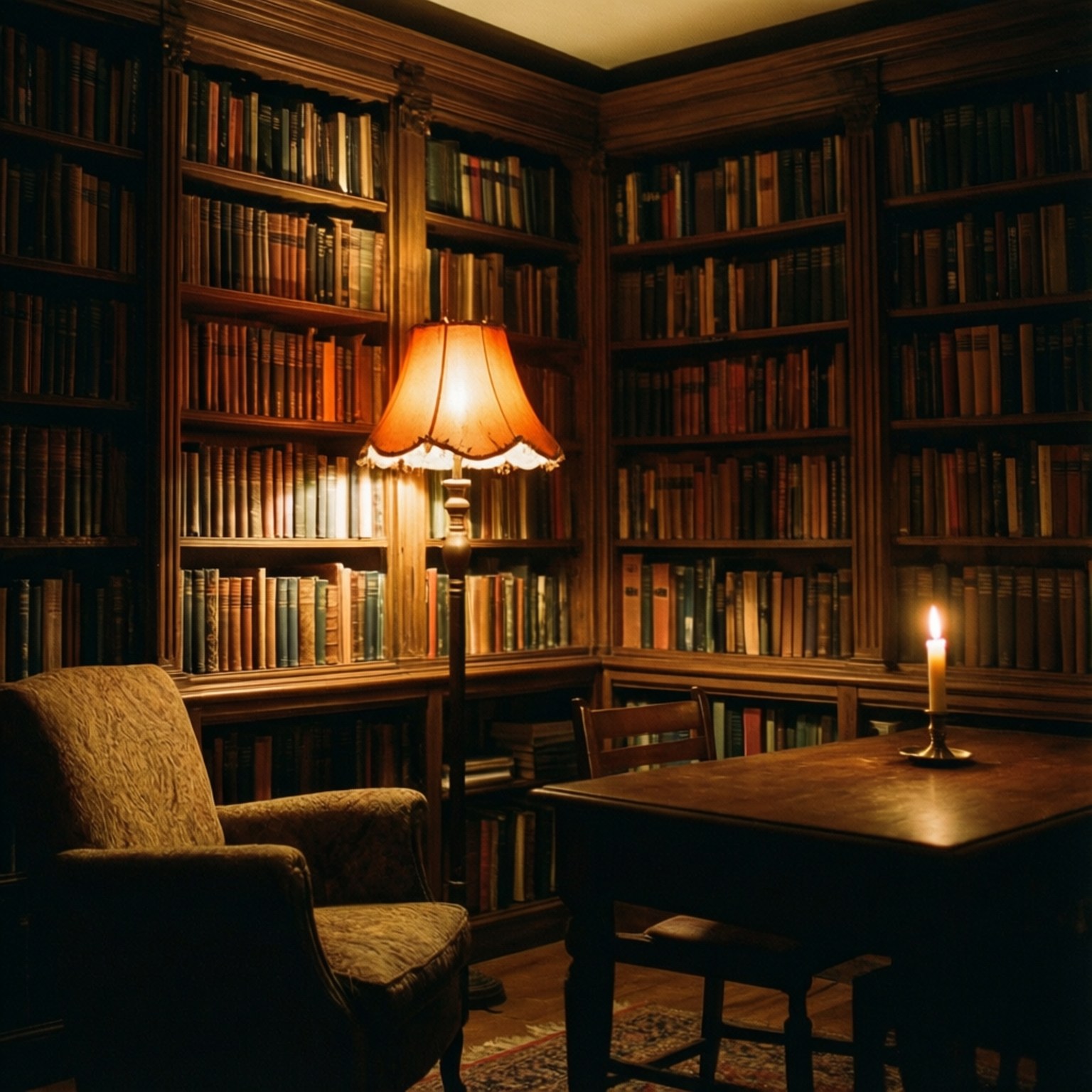 candlelit library, candlelight, shadows, HD Desktop Wallpaper