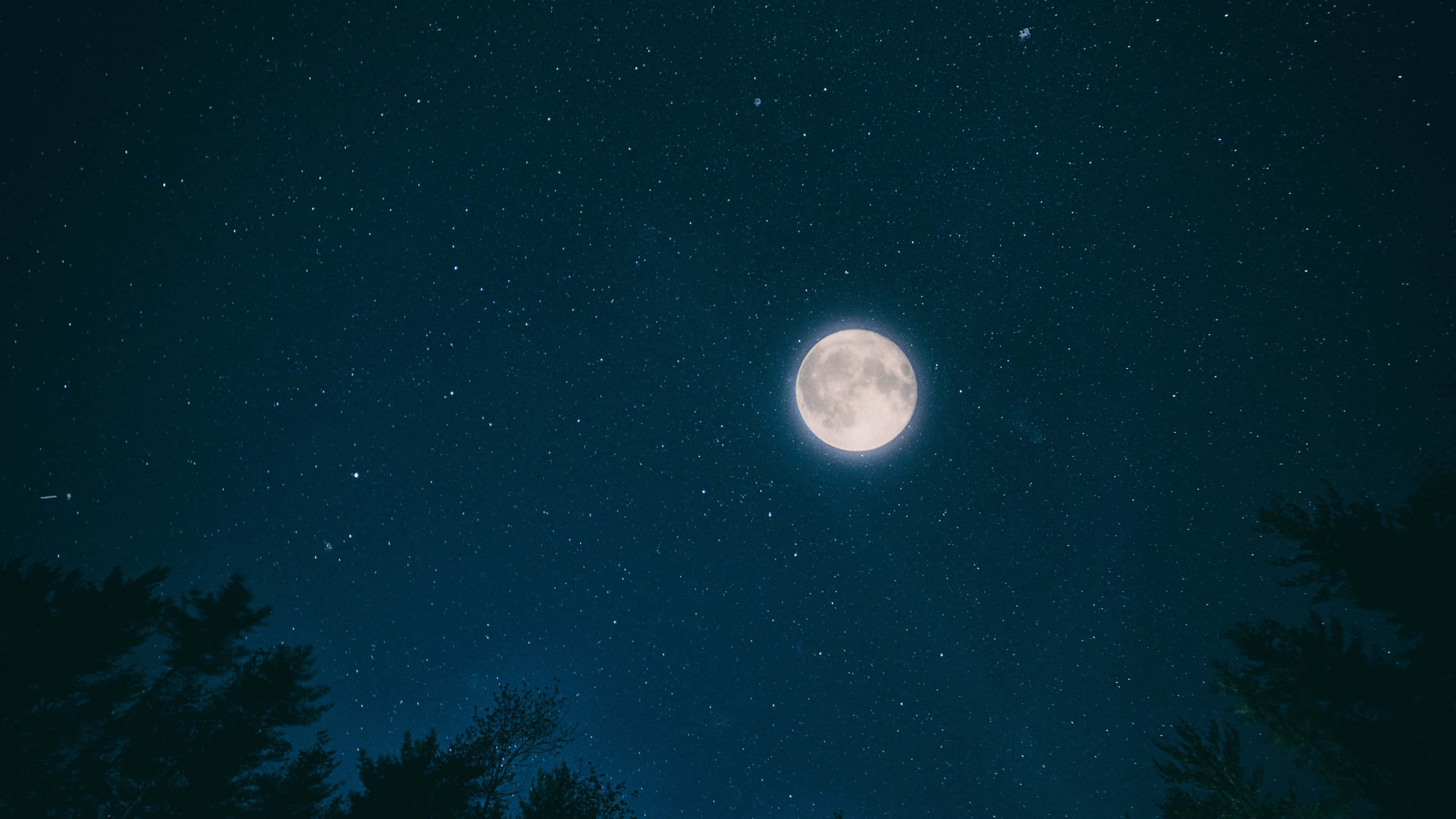 Dark Starry Night Sky Moon, luminous full moon, starry night sky, 4K Desktop Wallpaper