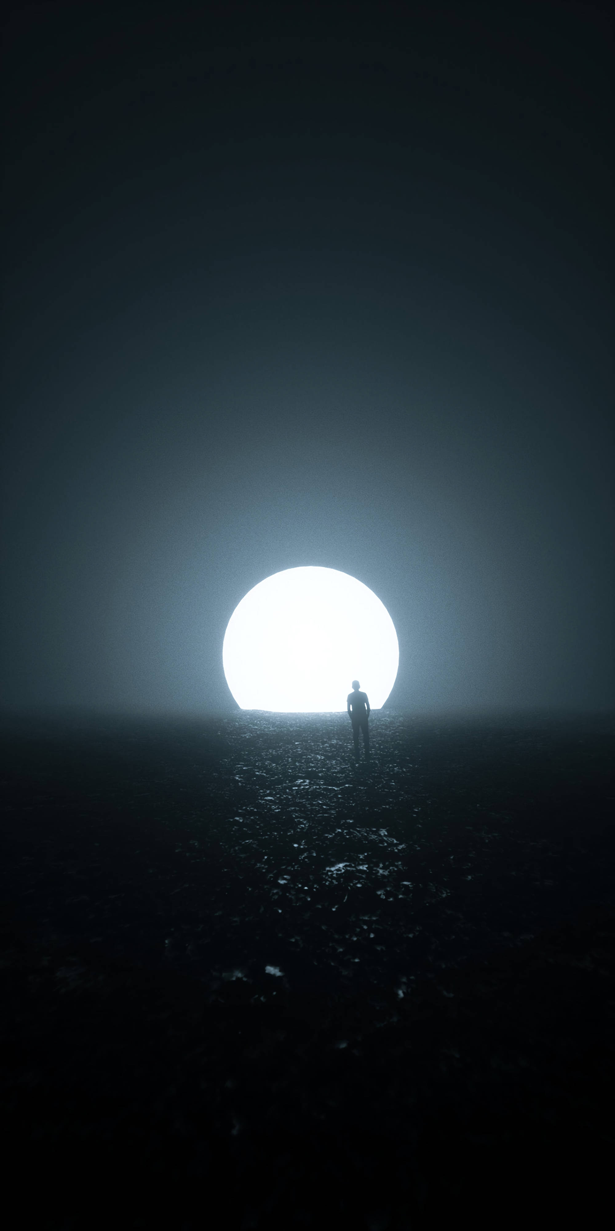 Dark Night With Moon, glowing circular portal, dark misty void, 4K Phone Wallpaper