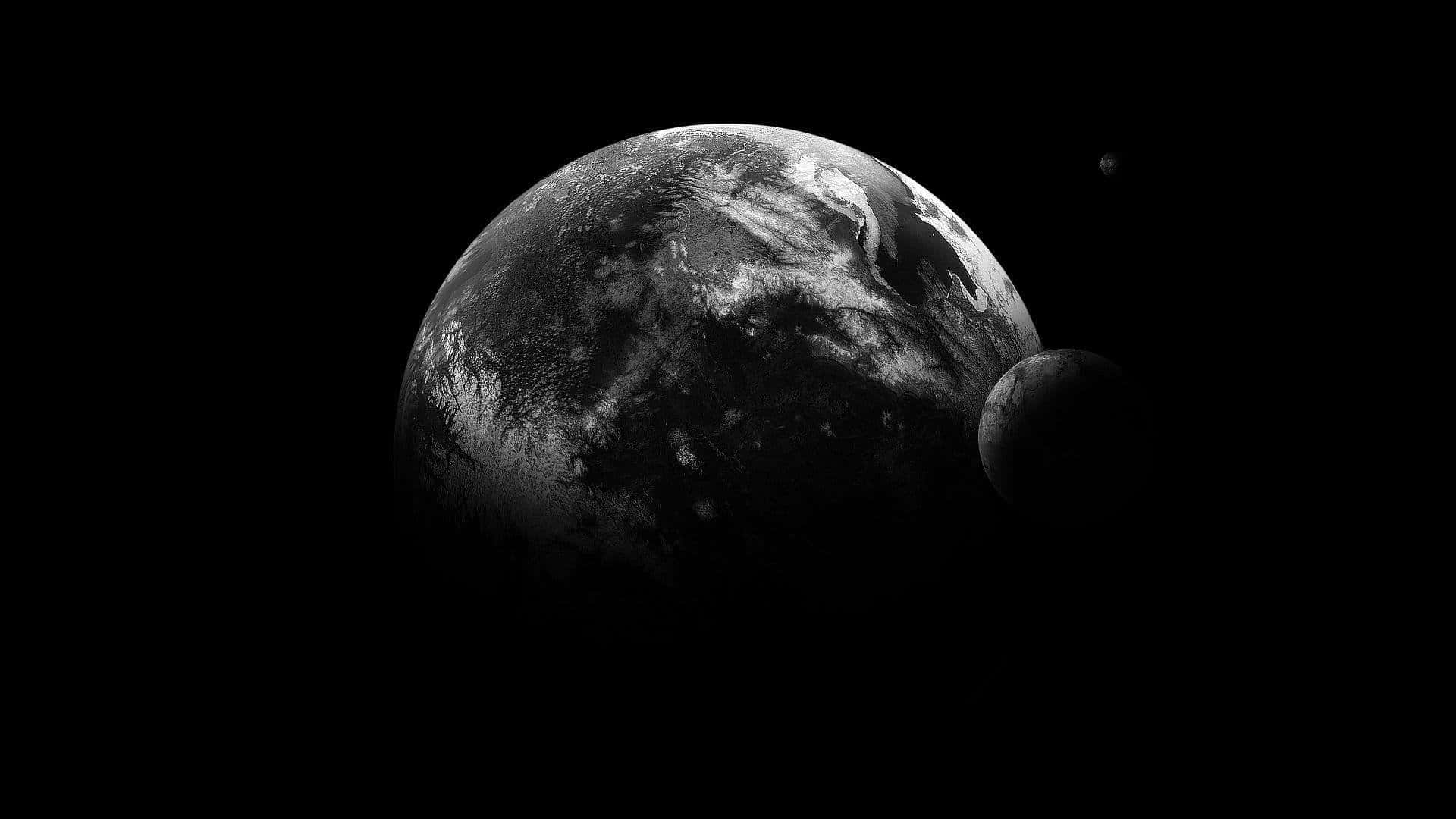 Dark Side Of The Moon And Earth, monochrome, Earth, Full HD Desktop Wallpaper