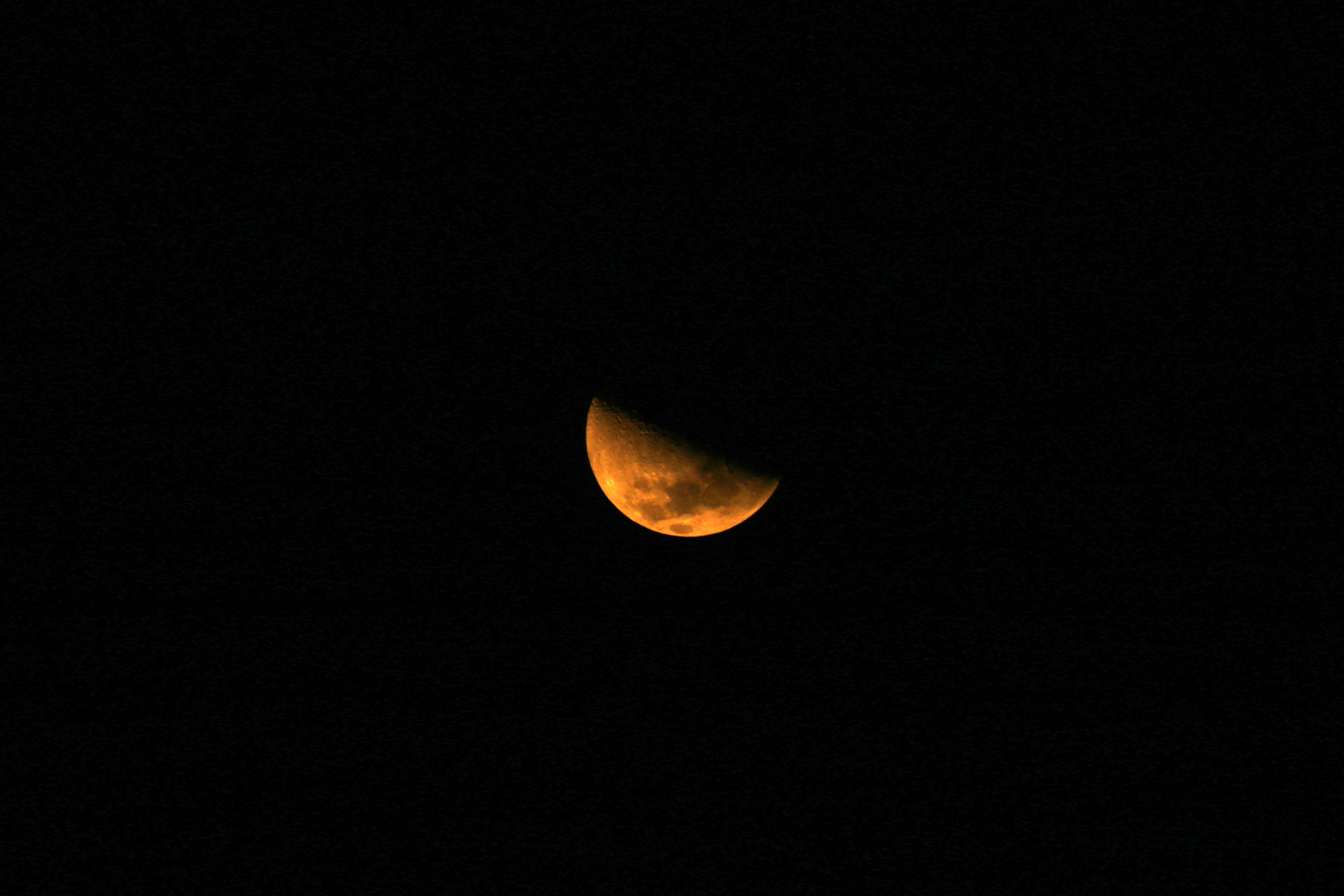 Dark Moon, glowing orange crescent moon, pitch black night sky, 5K Desktop Wallpaper