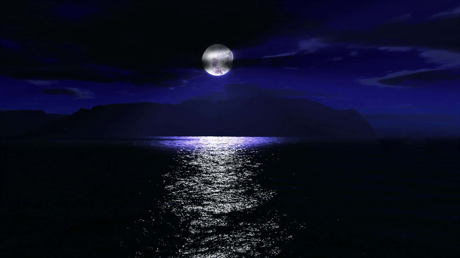 Dark Moon, full moon, shimmering silver path, Full HD Desktop Wallpaper