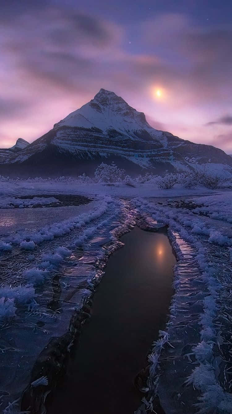 Twilight Mountain Serenity, frozen river, snow-covered tundra, HD Phone Wallpaper