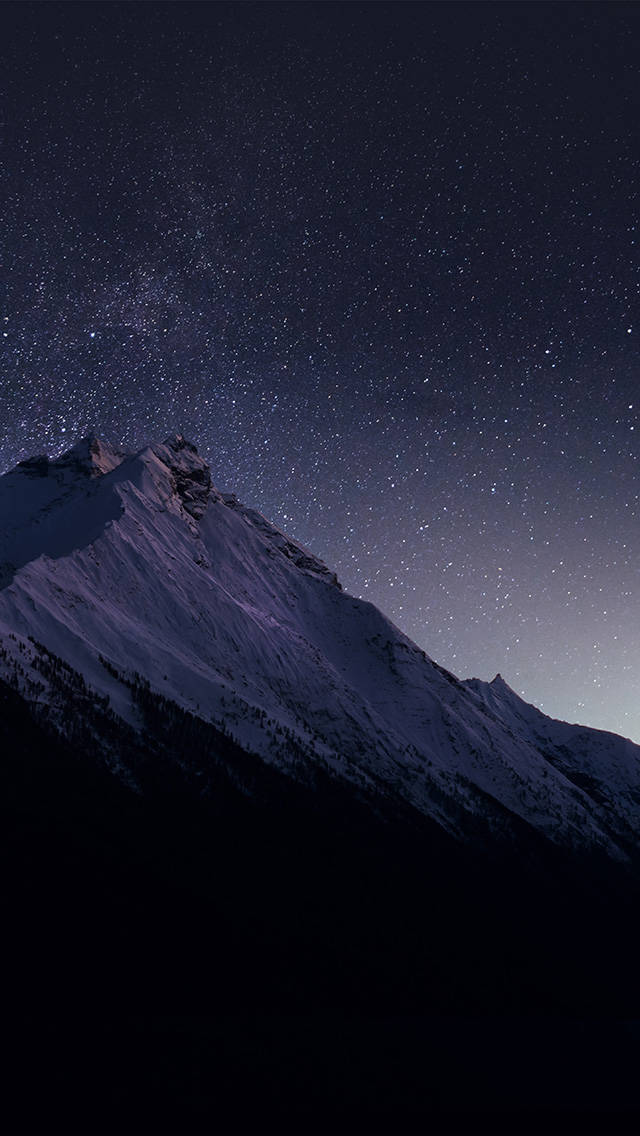Night Mountain, snow-capped mountain peak, star-filled night sky, SD Phone Wallpaper