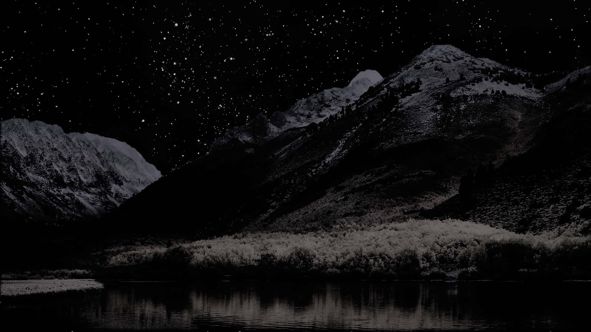 mountain range, starry night sky, calm lake, Full HD Desktop Wallpaper