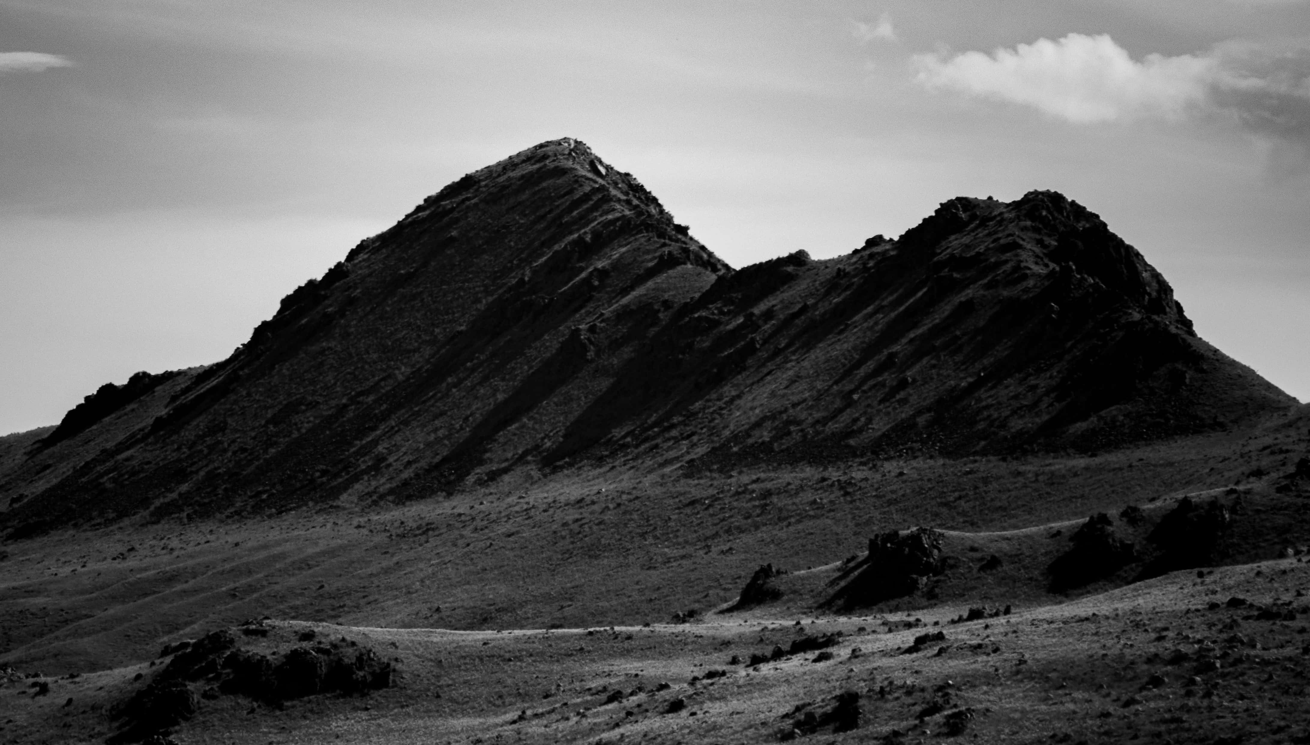 Dark Mountain, monochrome landscape, rugged volcanic mountains, 4K Desktop Wallpaper