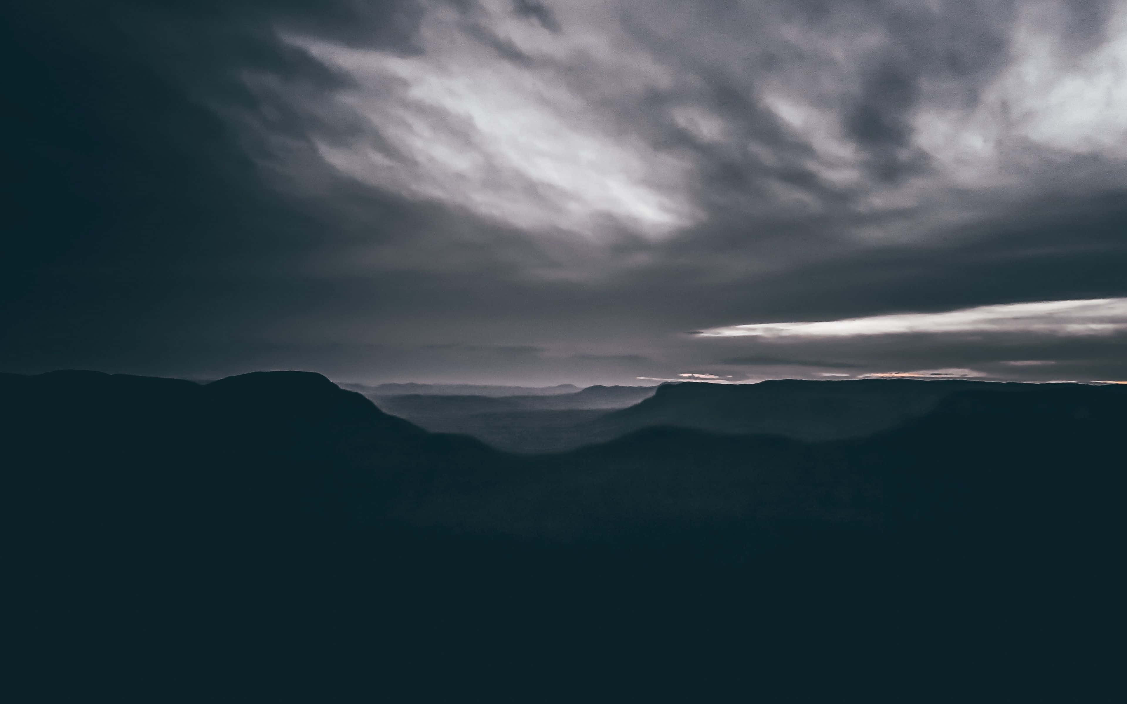 Dark Mountain, cloudy sky, sunset glow, 4K Desktop Wallpaper