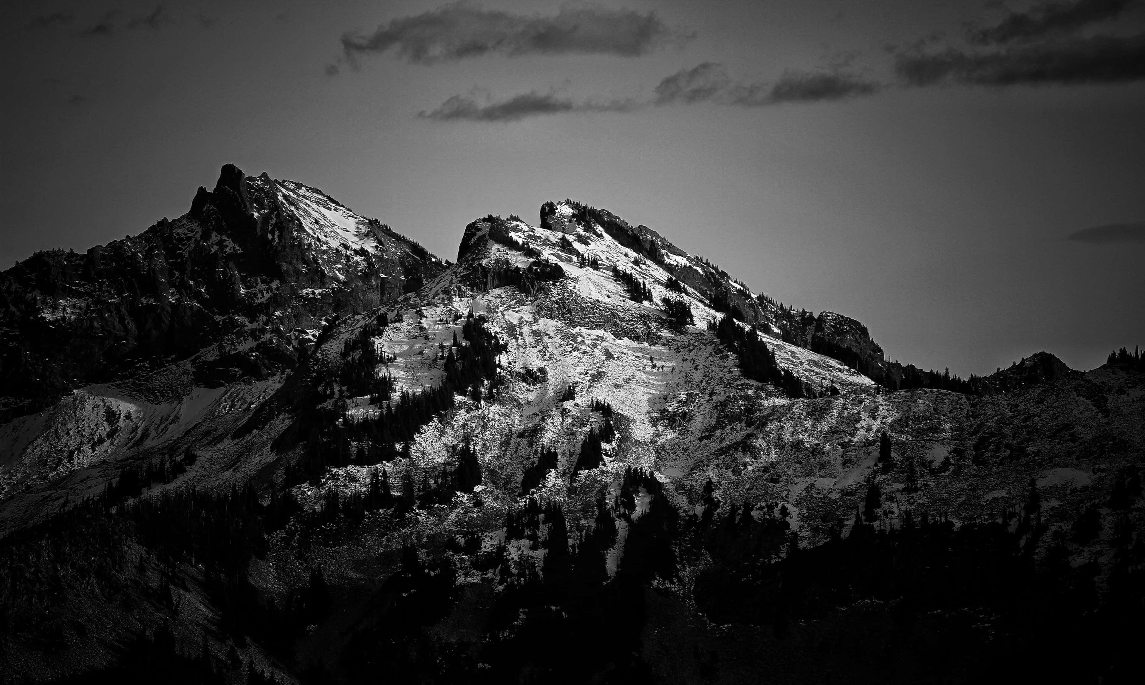 Dark Mountain, monochrome, mountain peaks, 4K Desktop Wallpaper