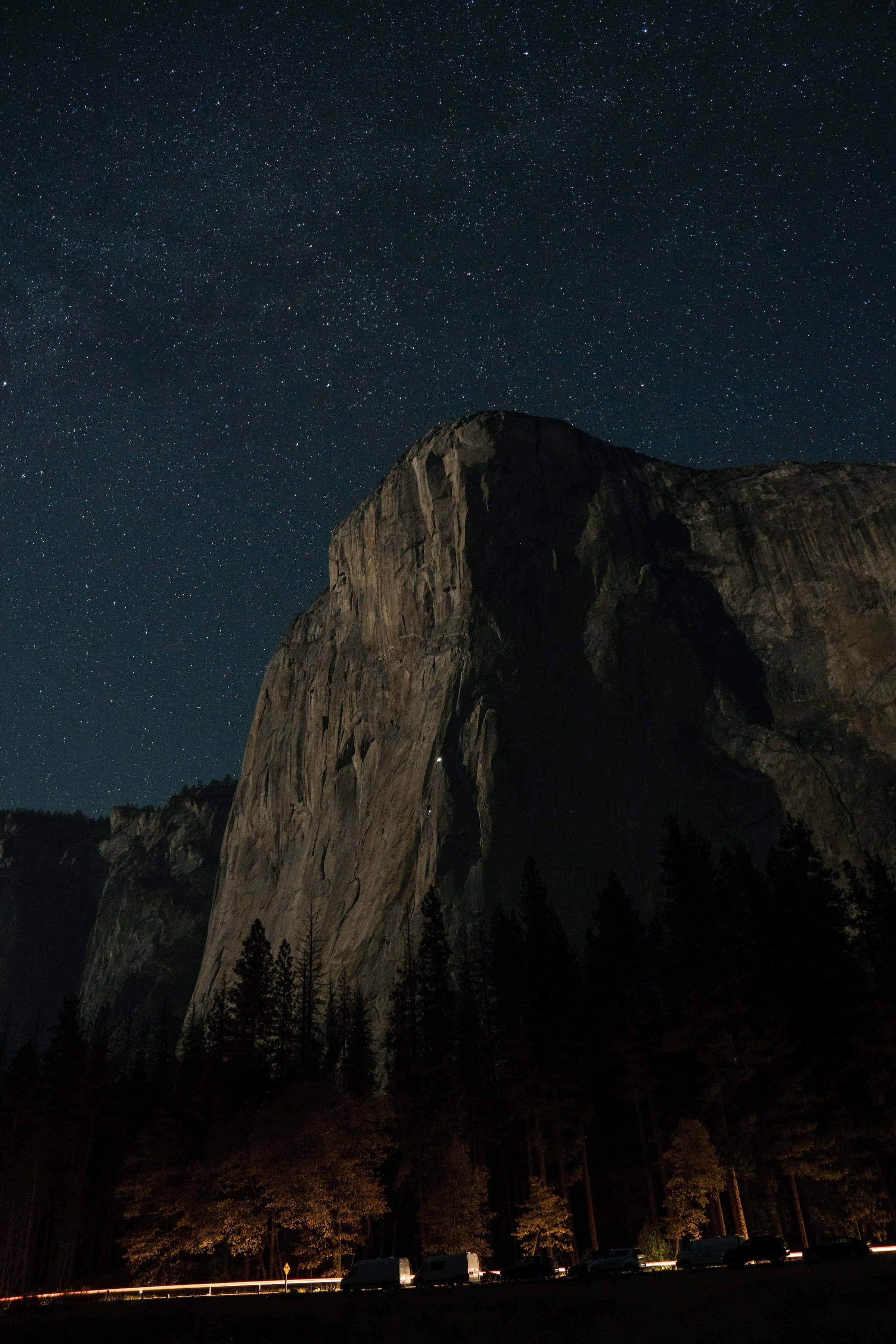 Dark Mountain, starry night sky, granite monolith, 2K Phone Wallpaper