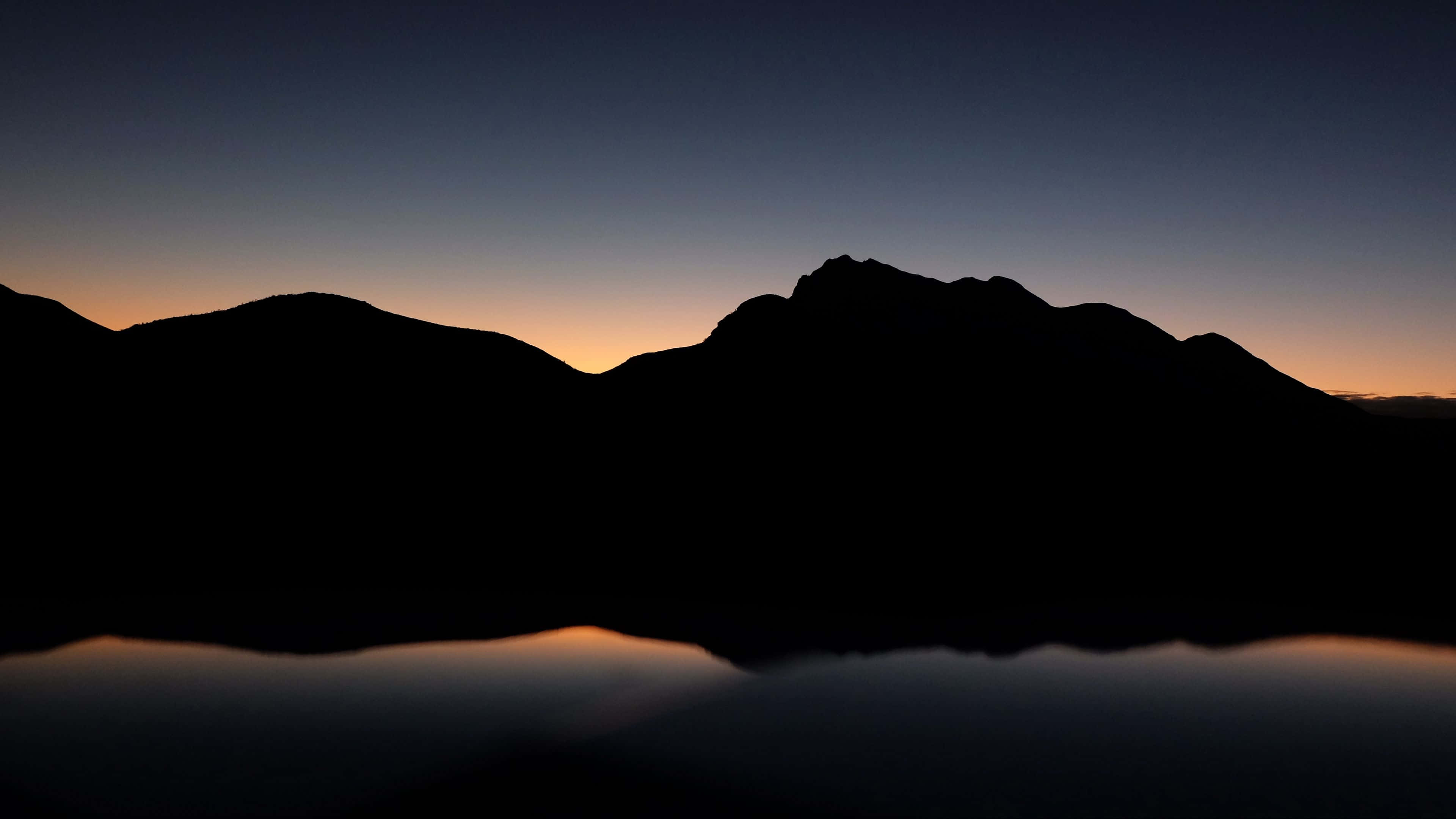 Dark Mountain, twilight, calm water, 4K Desktop Wallpaper