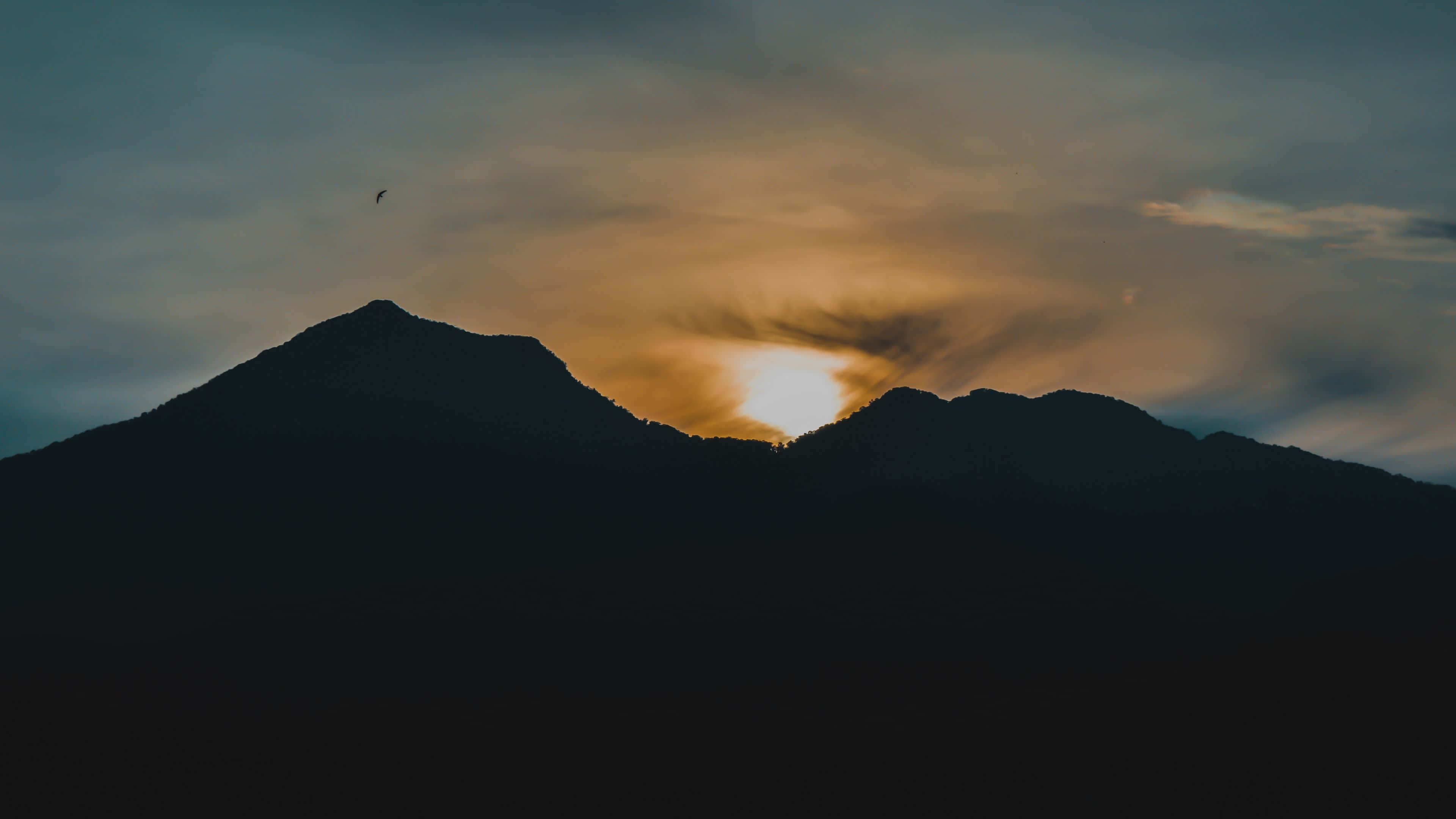 Dark Mountain, sunset, golden sunset, 4K Desktop Wallpaper