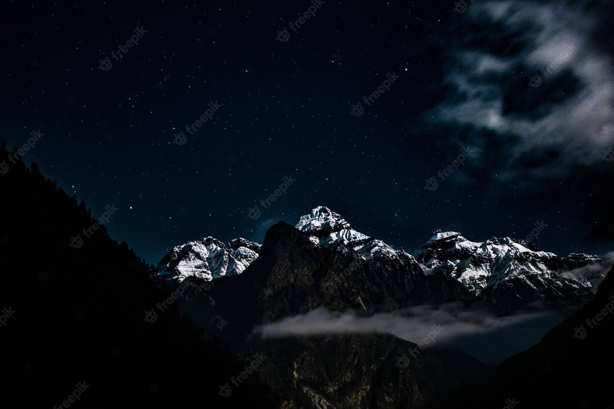 mountain range, night, clouds, Full HD Desktop Wallpaper